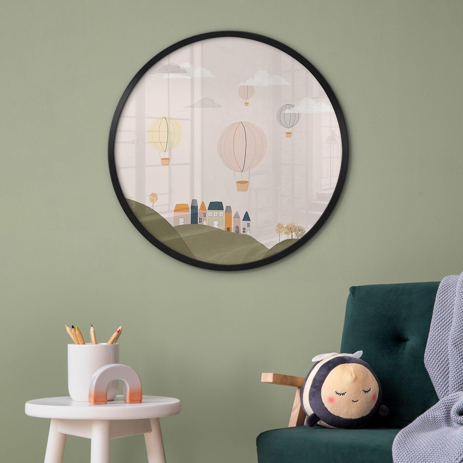 Plakat Kolorowe balony na ogrzane powietrze na niebie - Lizbona - Okrągły