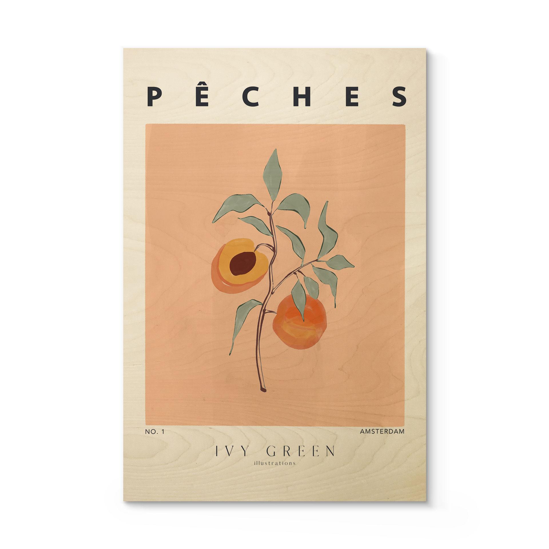 Træplakat Saftige ferskner - Ivy Green Illustration