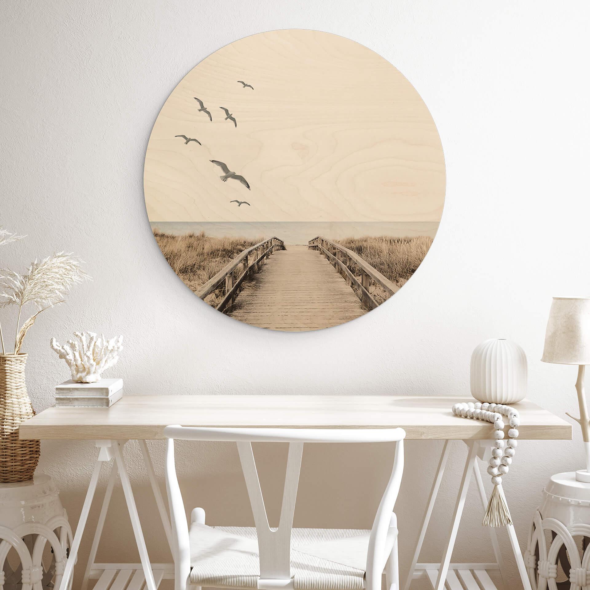 Cuadro de madera vista del Mar Báltico - redondo