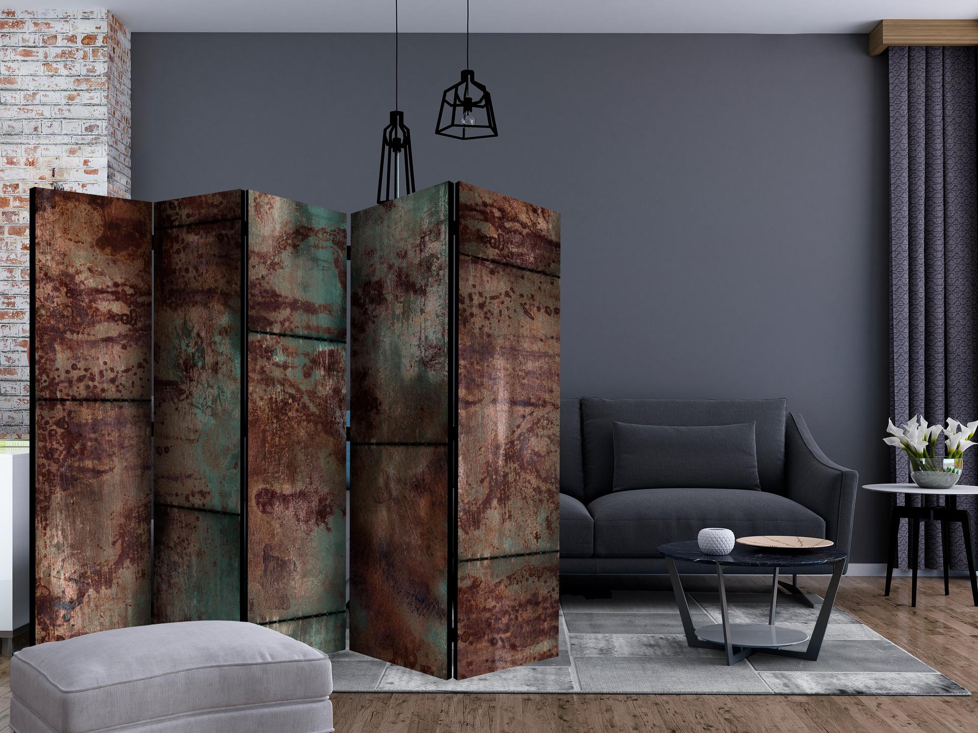 Schermo divisorio - Lamiera scura, 5 pezzi - 225x172 cm