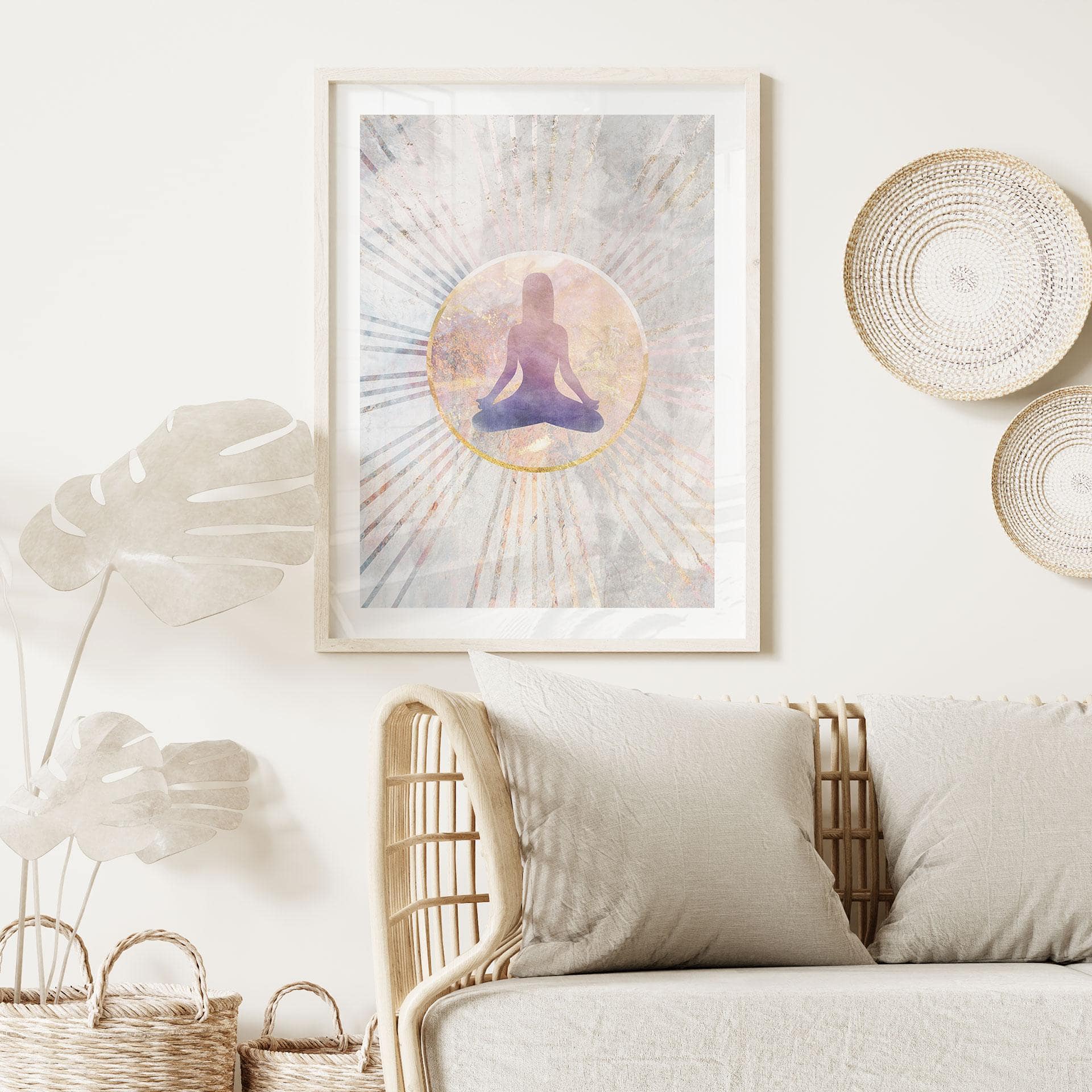 Plakat med lotusstilling - Meditation i det gyldne lys - Manovski