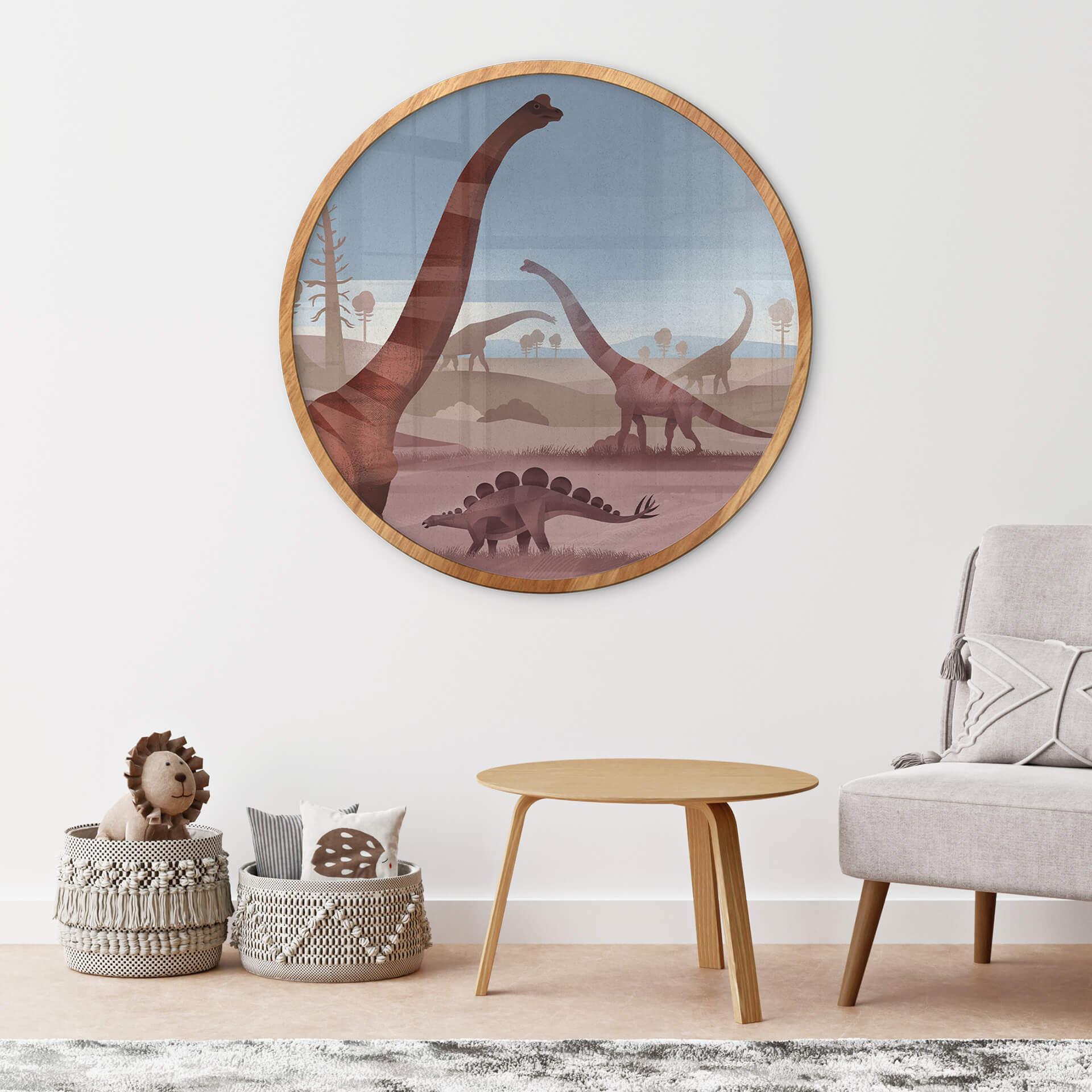 Kinder-Poster Im Land der Dinosaurier - Rund - Braun