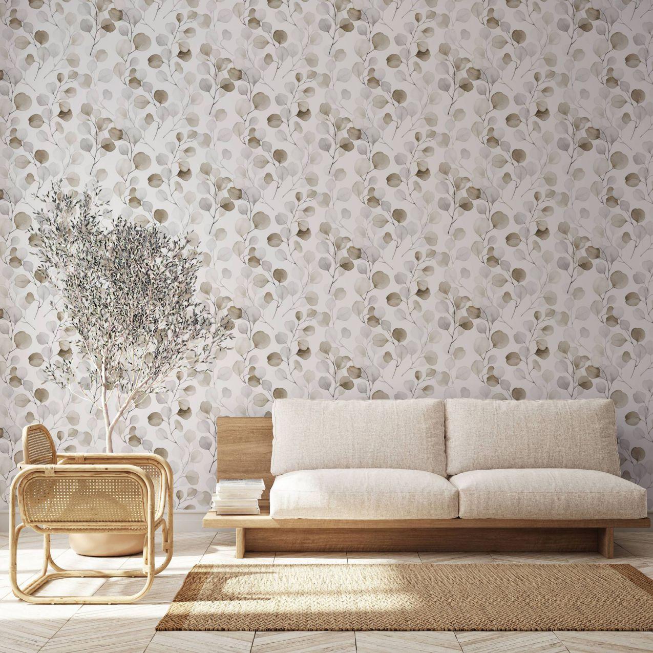 Bloemen behang, vliesbehangbehang Spirit of Jungle wit, bruin