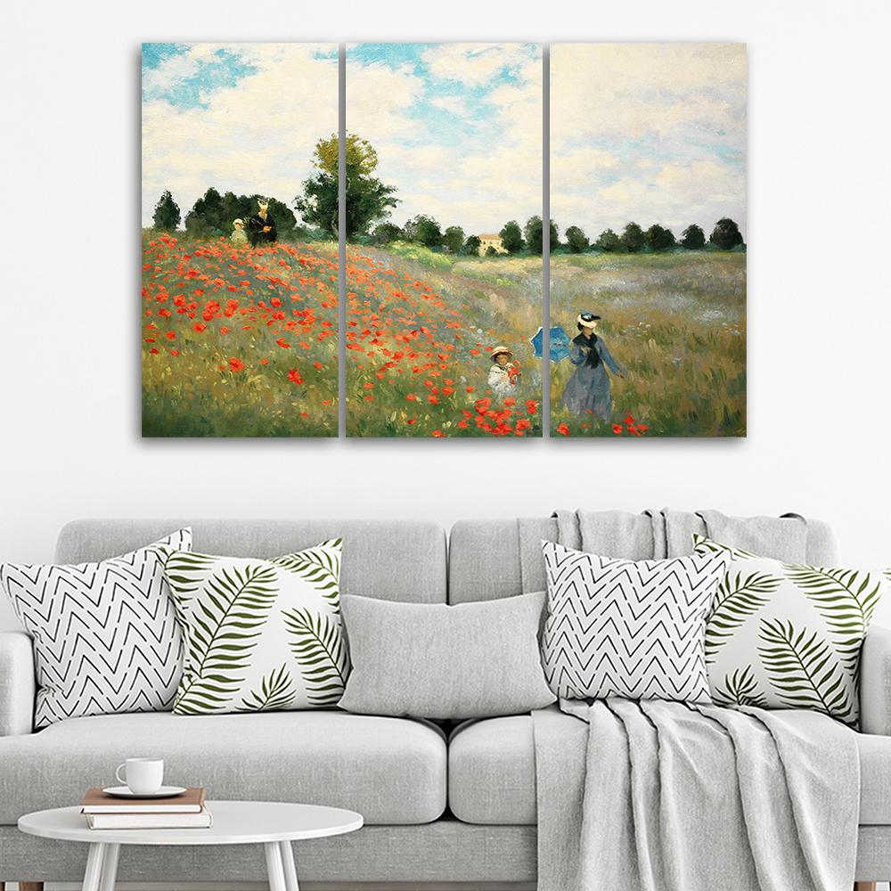 3 stykke lærredstryk, Valmuemark Claude Monet