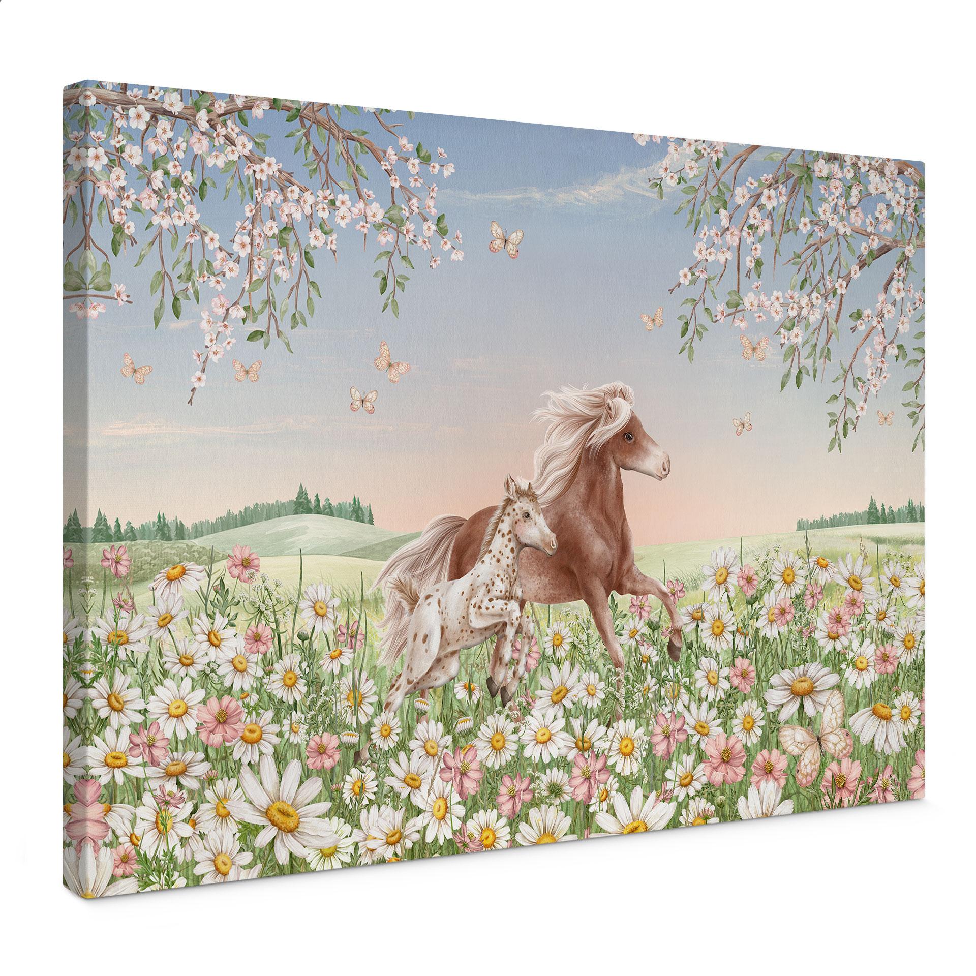 Canvastavla Hästar i blomsterängen - Kikki Belle