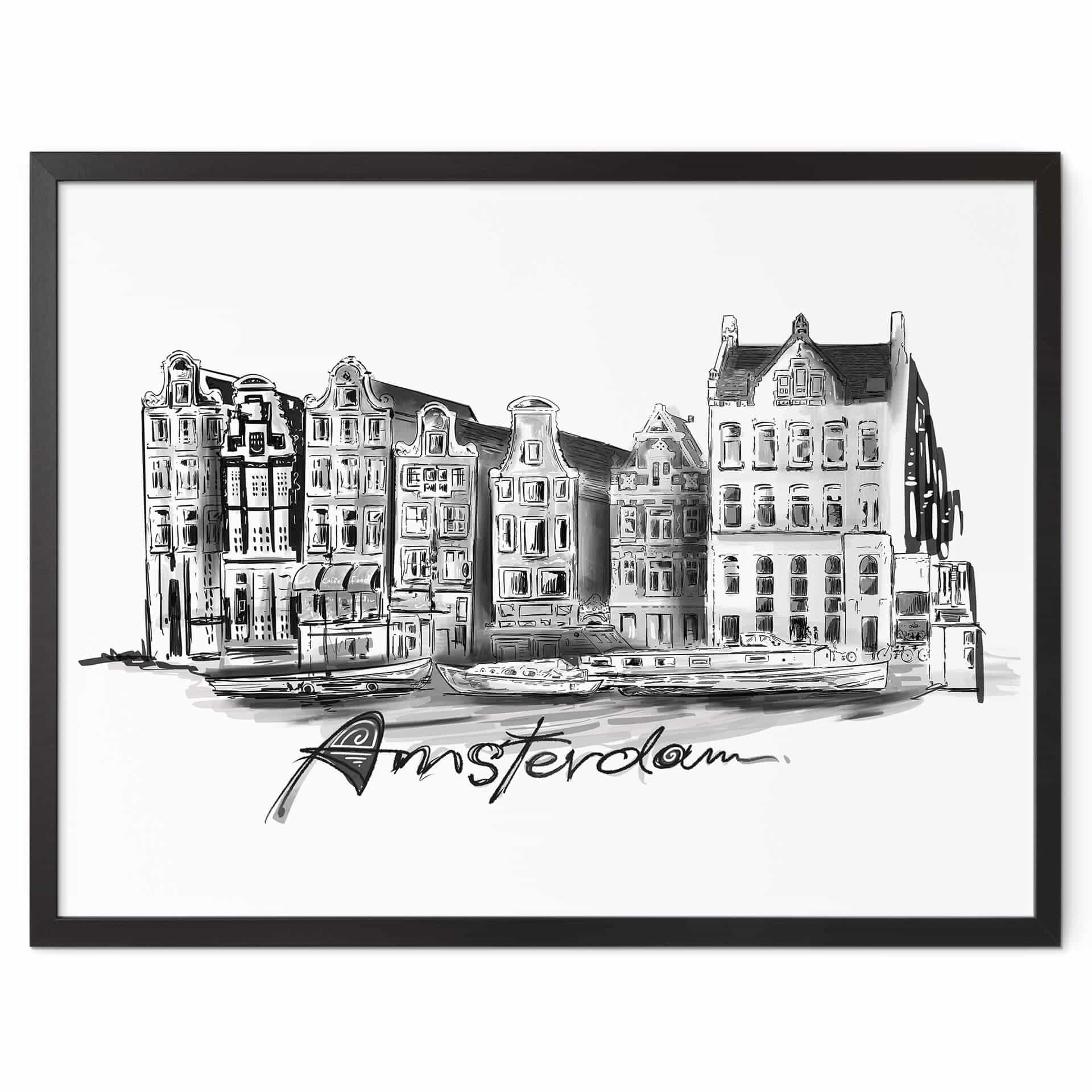 Poster Love your City - Amsterdam - Schwarz-Weiß