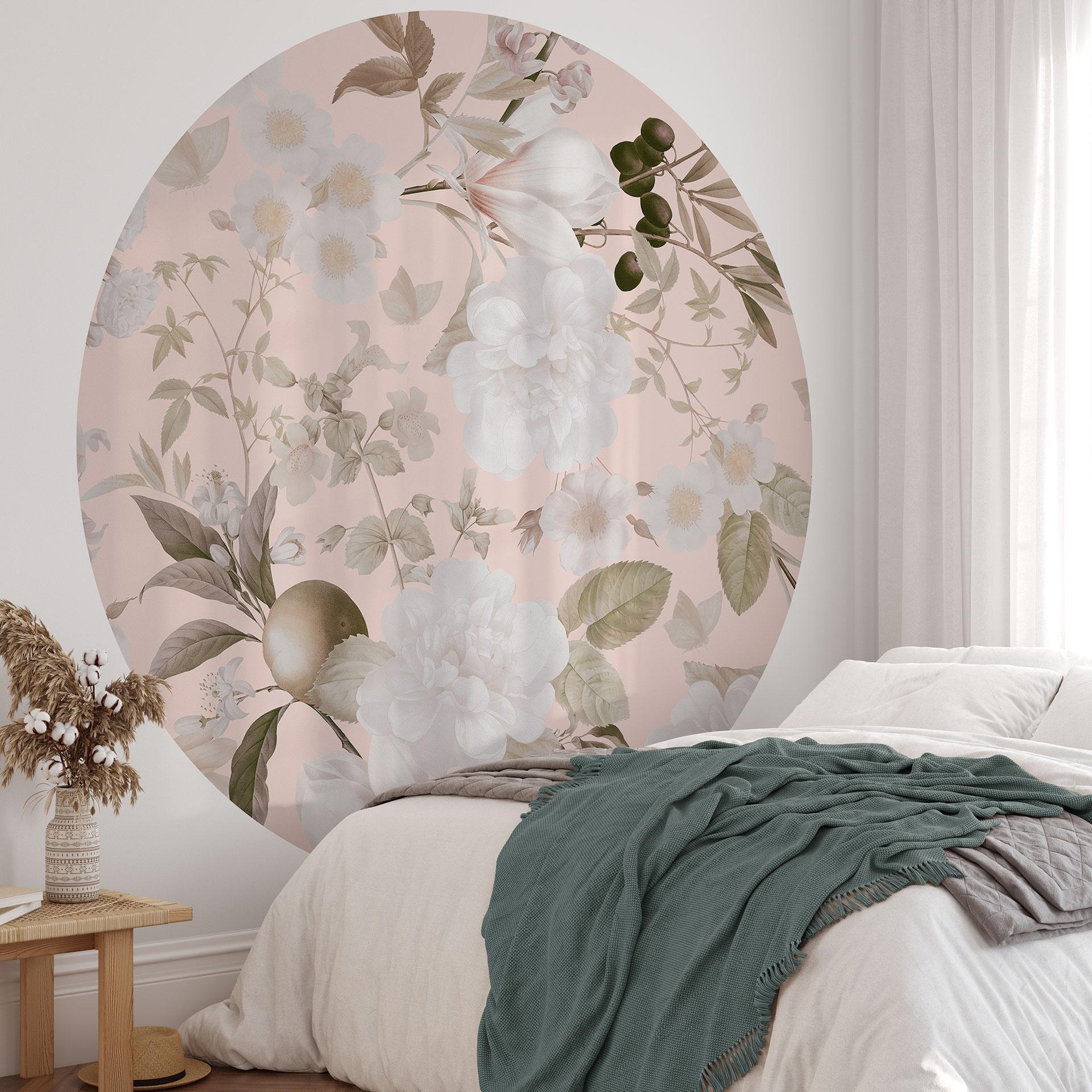 Tapet cirkel Boho-illustration med blomster og frugter - UN Designs - vliesetapet/selvklæbende non-w