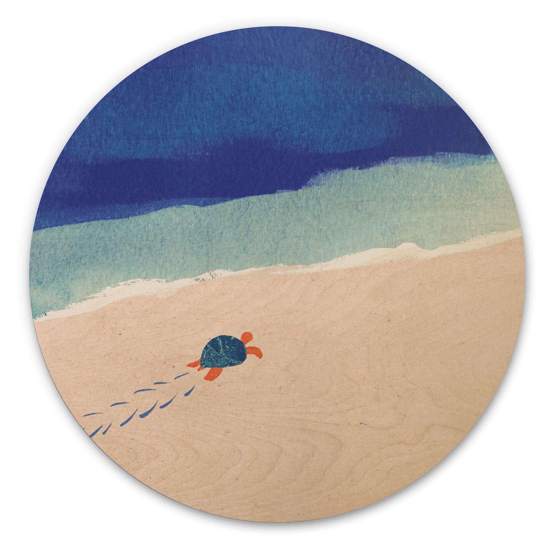Tableau sur bois Petite tortue au bord de la mer - Rivers - Rond