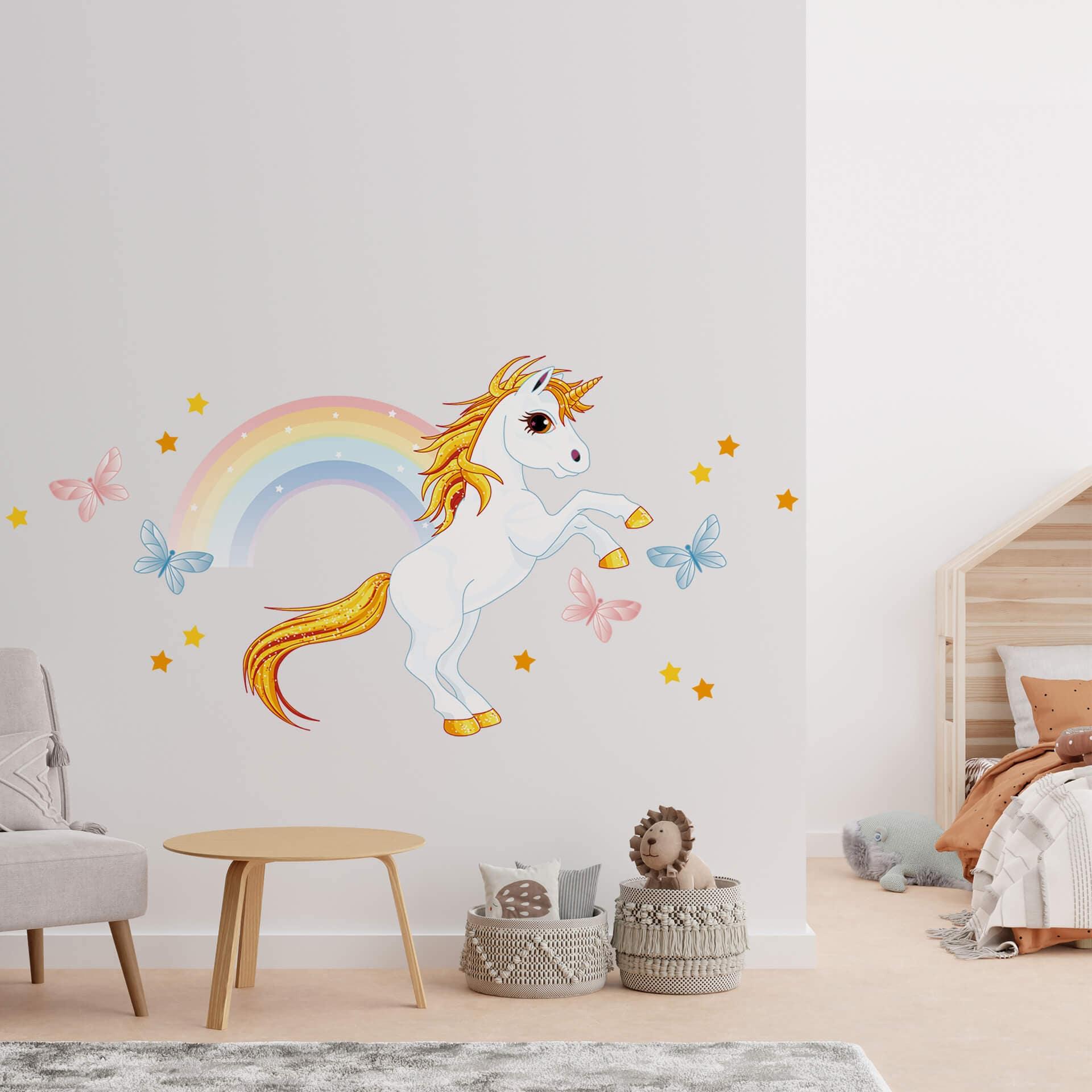 Sticker mural - Unicorne avec arc-en-ciel