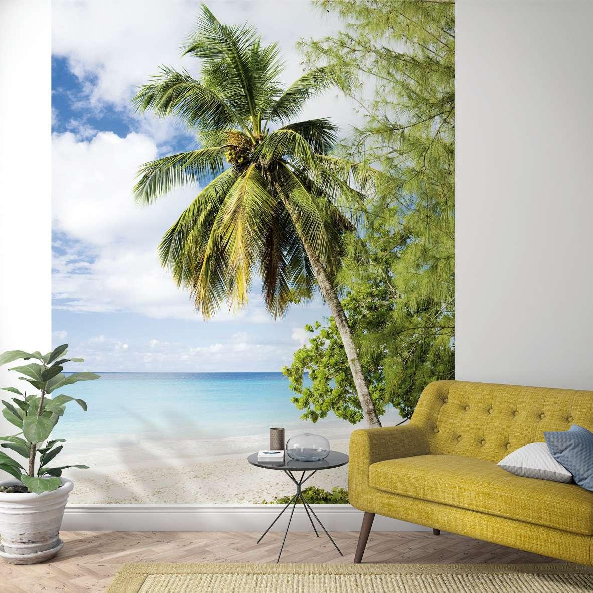 Palmetræ på stranden tapet Fototapet Grøn, Blå, Blomster 2,70 x 2,12 m