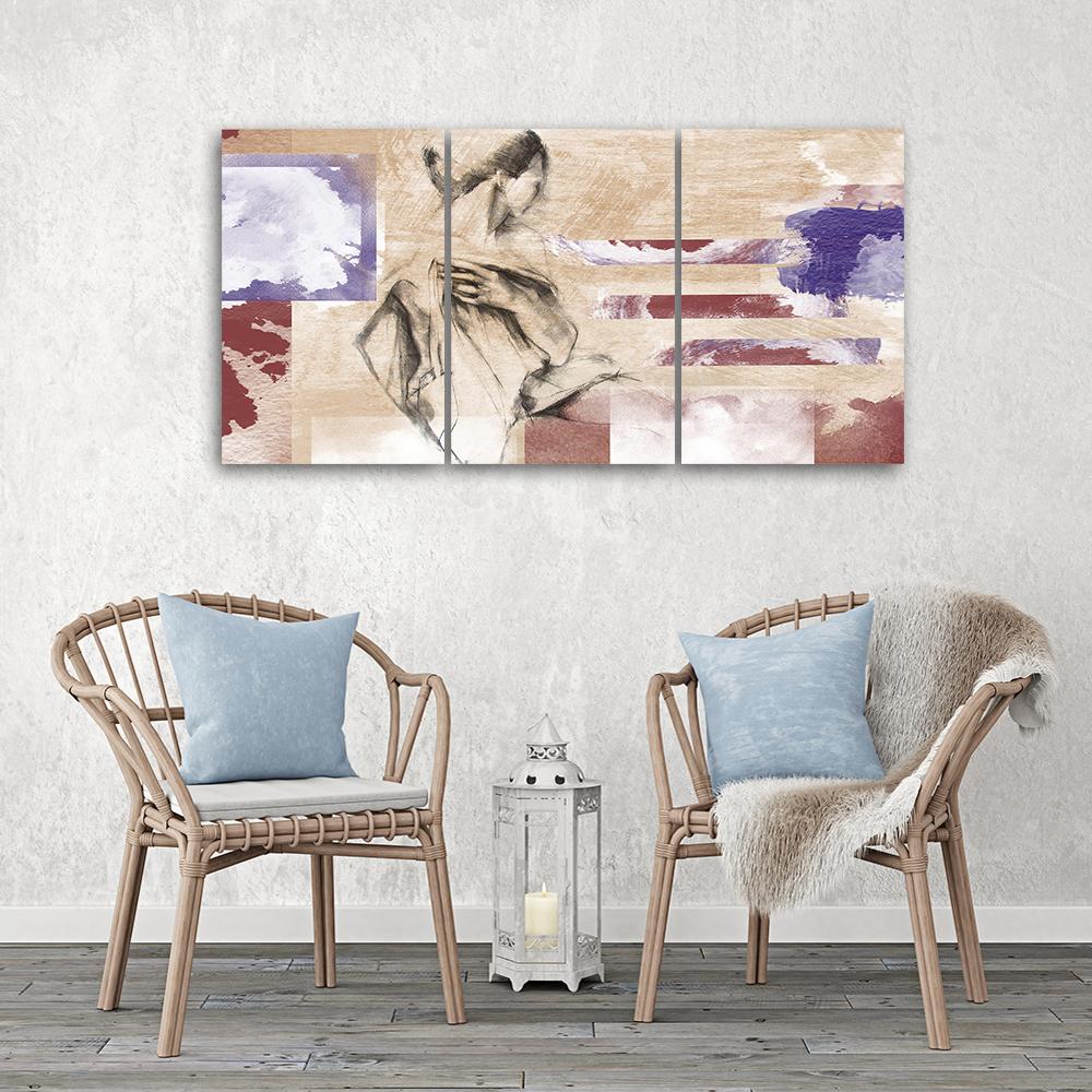 3-delt lærredstryk Feminin abstraktion beige