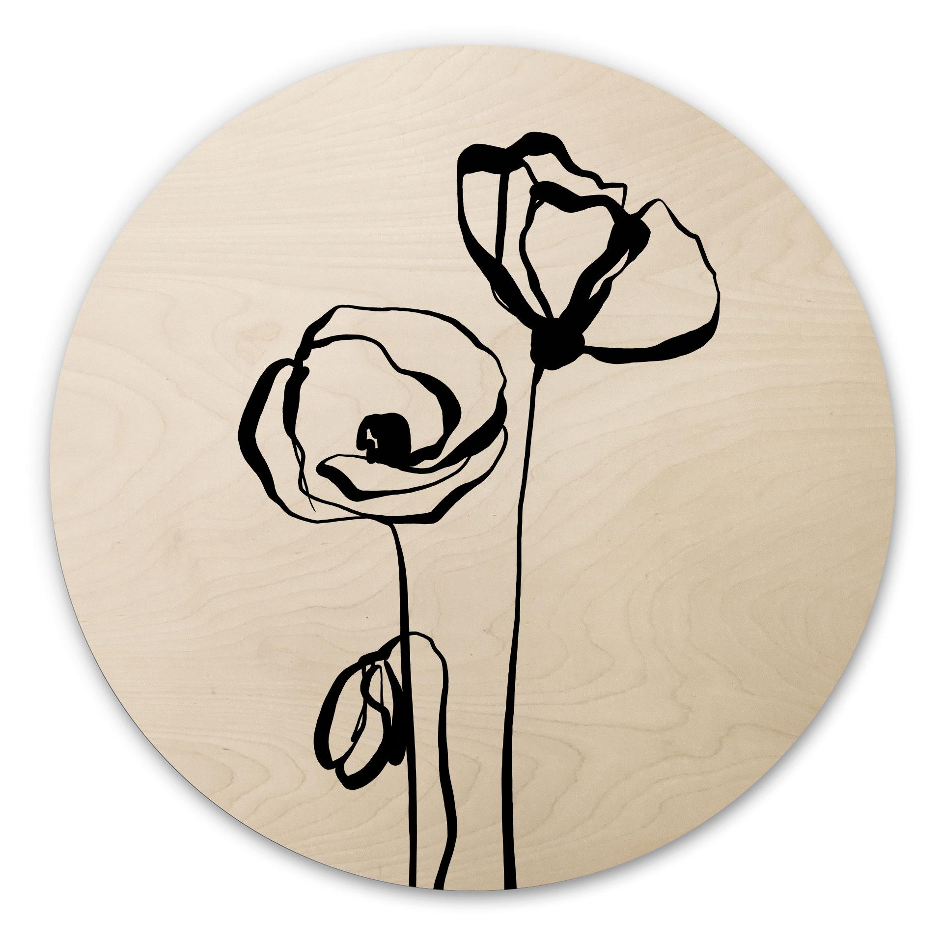 Billede af træ Line Art Two Poppies - Cats & Dotz - Round