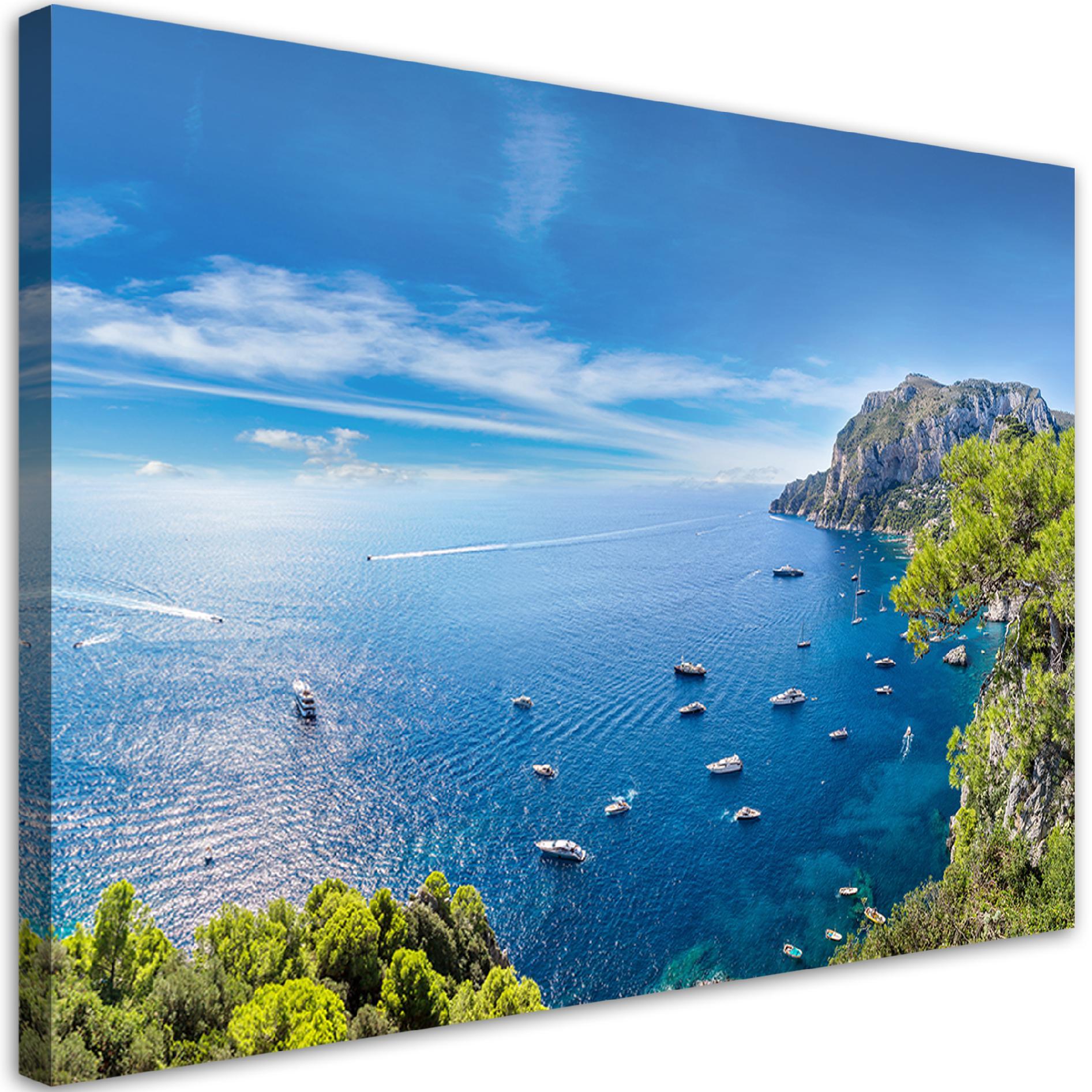 Canvasbillede, panorama af ø hav skibe