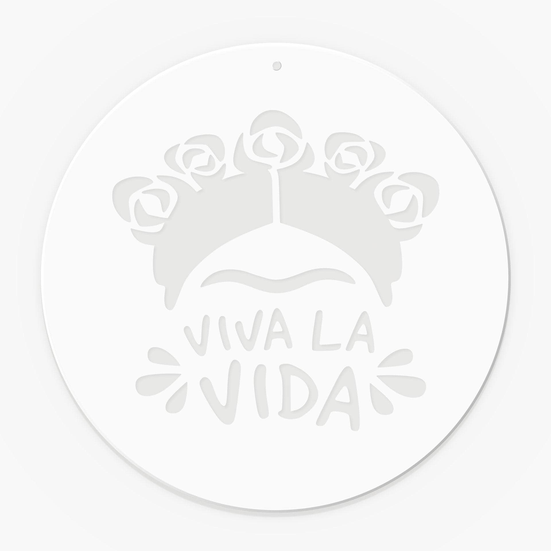 Stampa su acrilico, quadro per finestra da appendere Frida - Viva la Vida - Rotondo