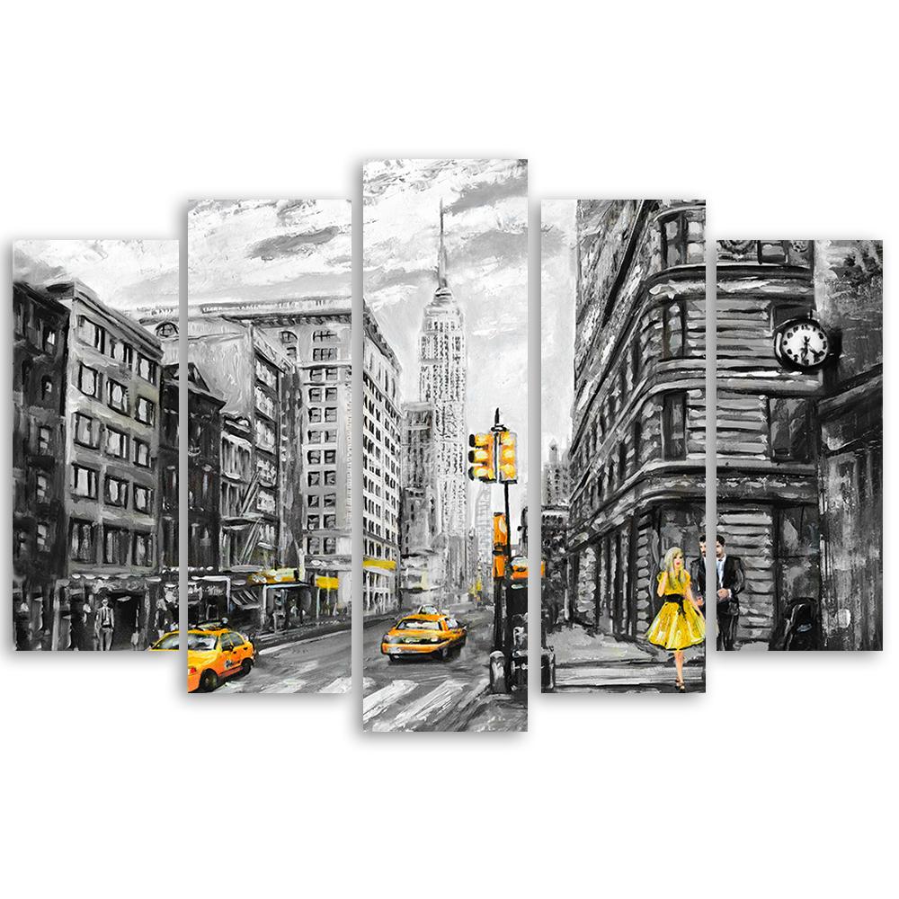 5-delige canvasprint, Straten in New York City