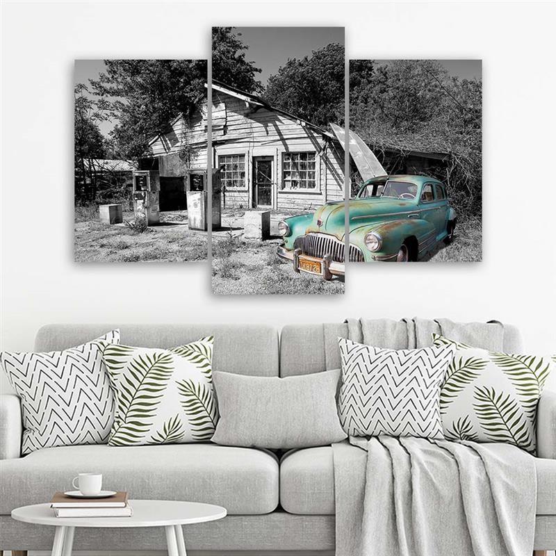 3-delige canvas print, oude retro auto