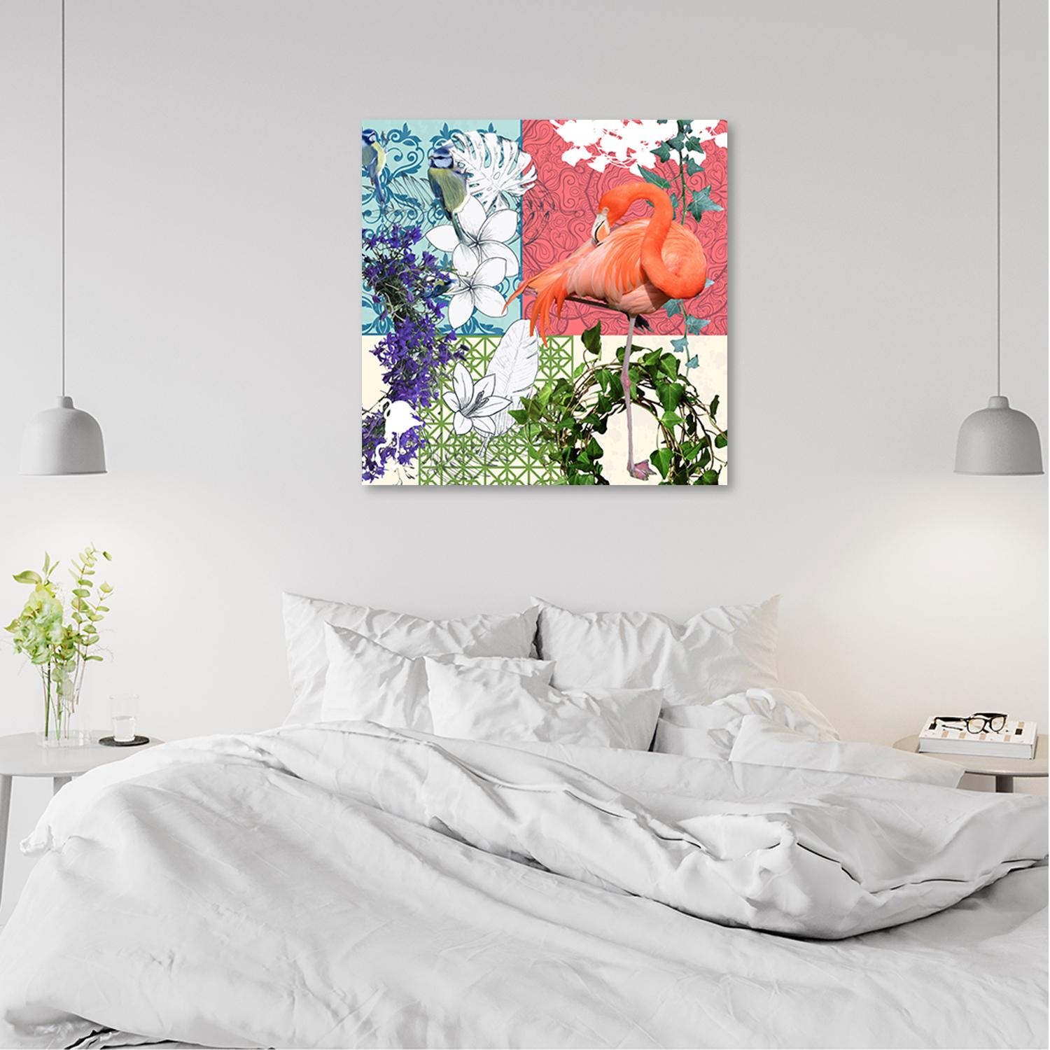 Canvasbillede, Flamingo fugle collage