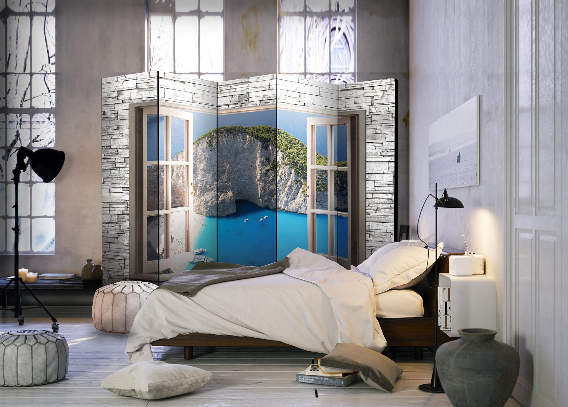 Schermo divisorio - Paradiso azzurro, 5 pezzi - 225x172 cm