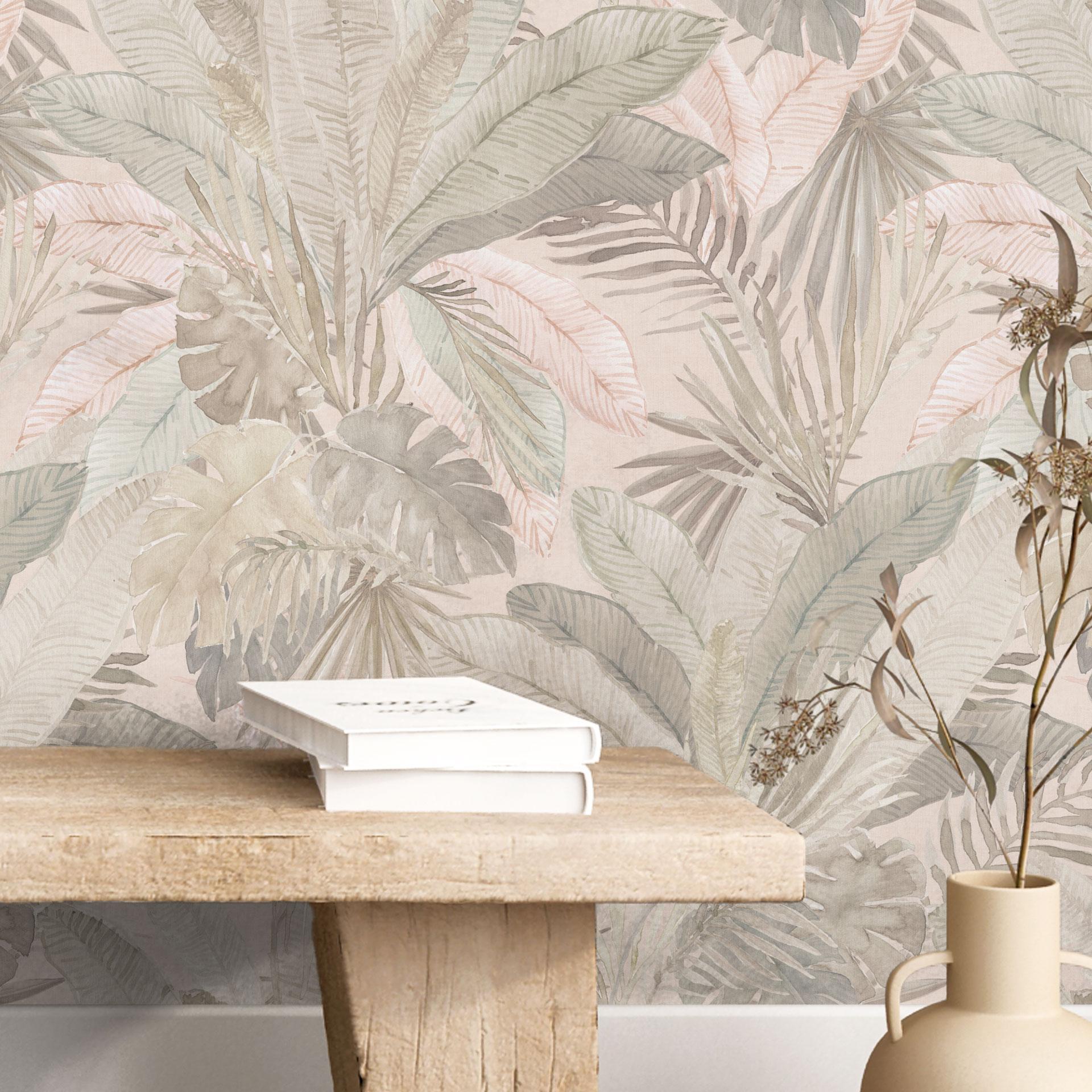 Patroonbehang tropische bladeren in pastel jungle - Bloomery Decor