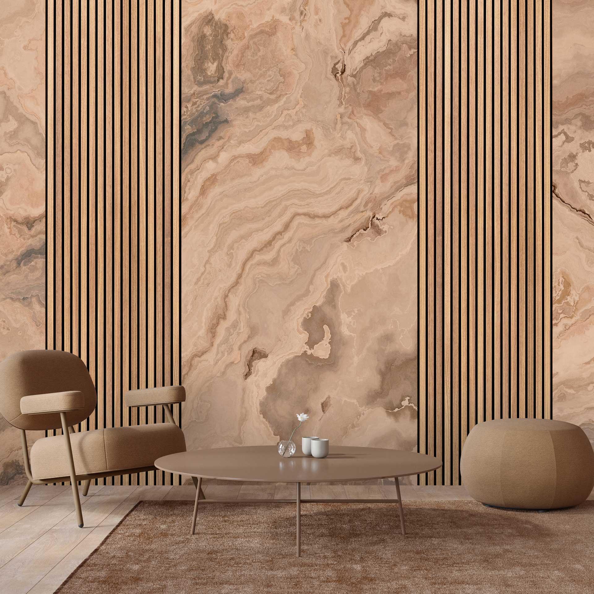 Elegant marmor tapet beige med striber - non-woven tapet til en stilfuld atmosfære