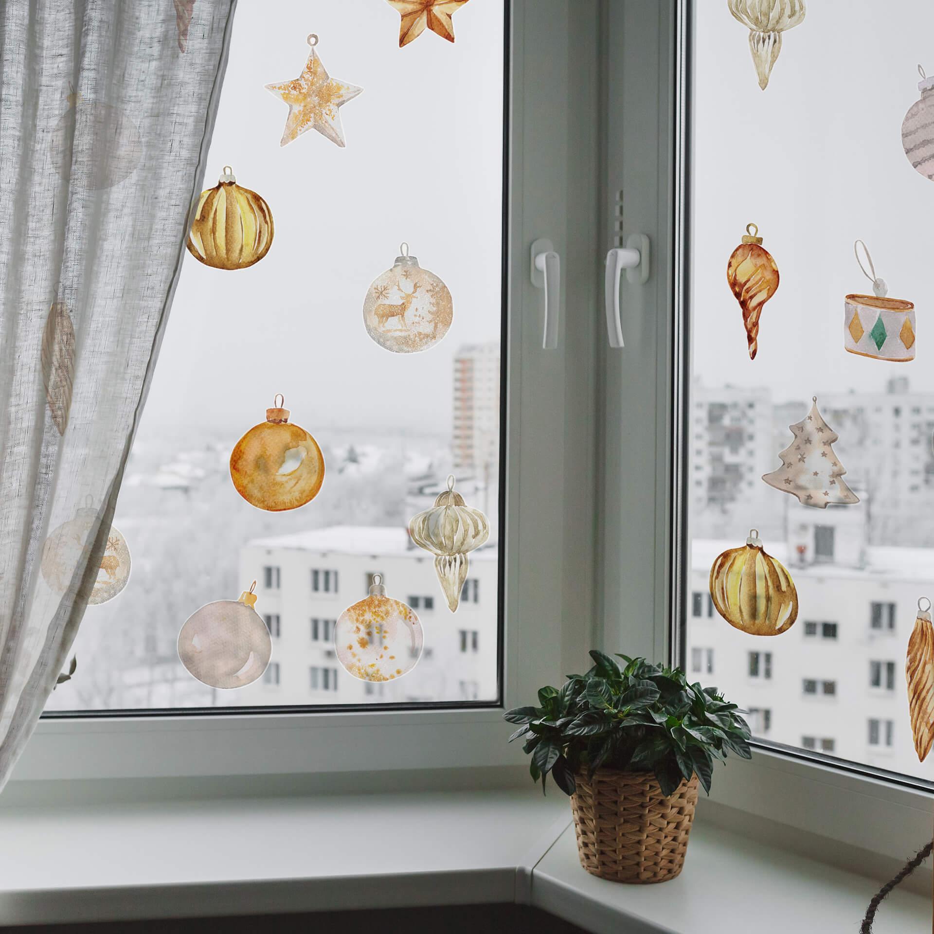 Cuadro ventana decoración árbol de Navidad blanco-oro (22 piezas)
