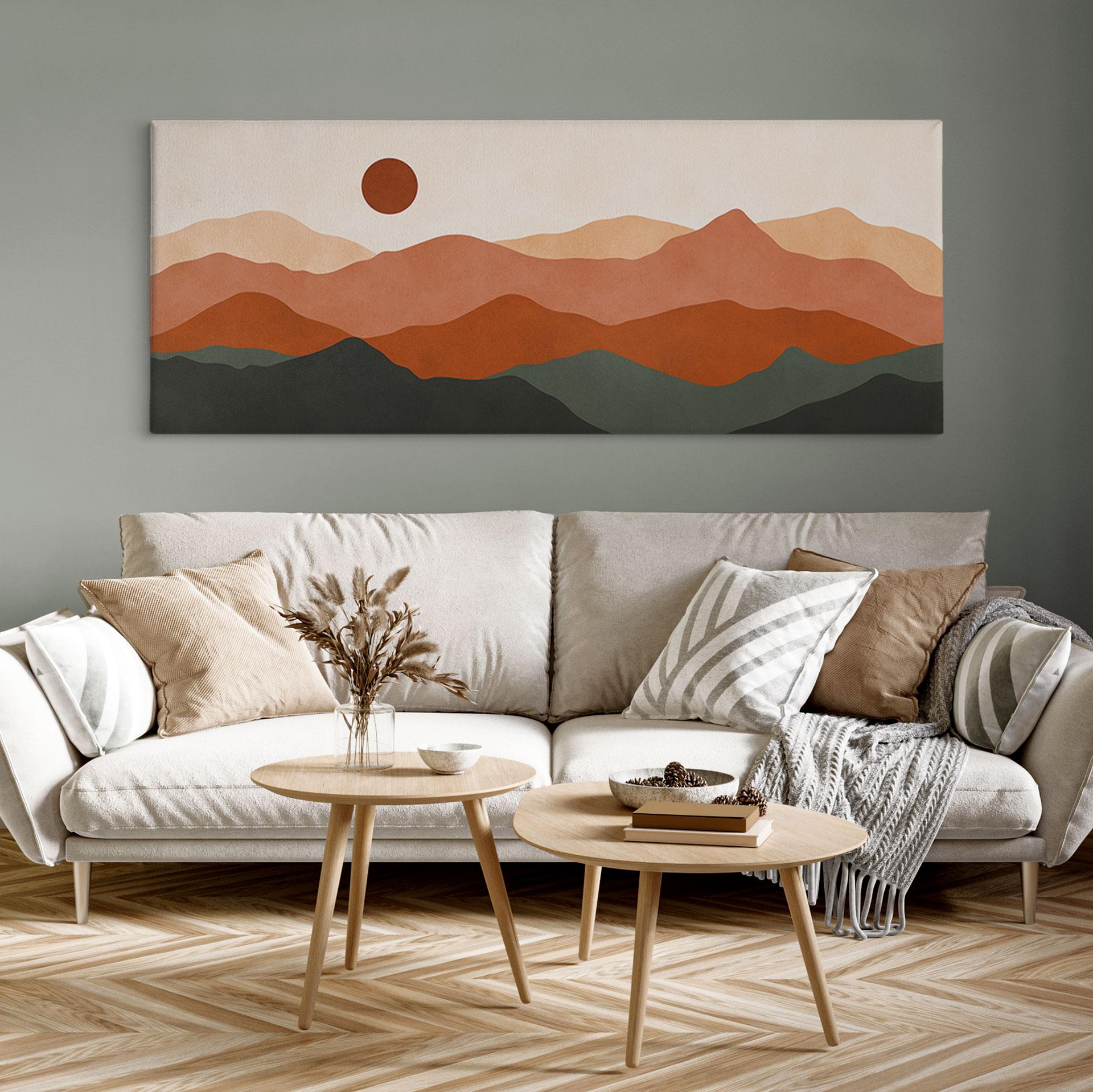 Canvasbillede med solnedgang - Blide bakker i aftensolen - Costa - Panorama