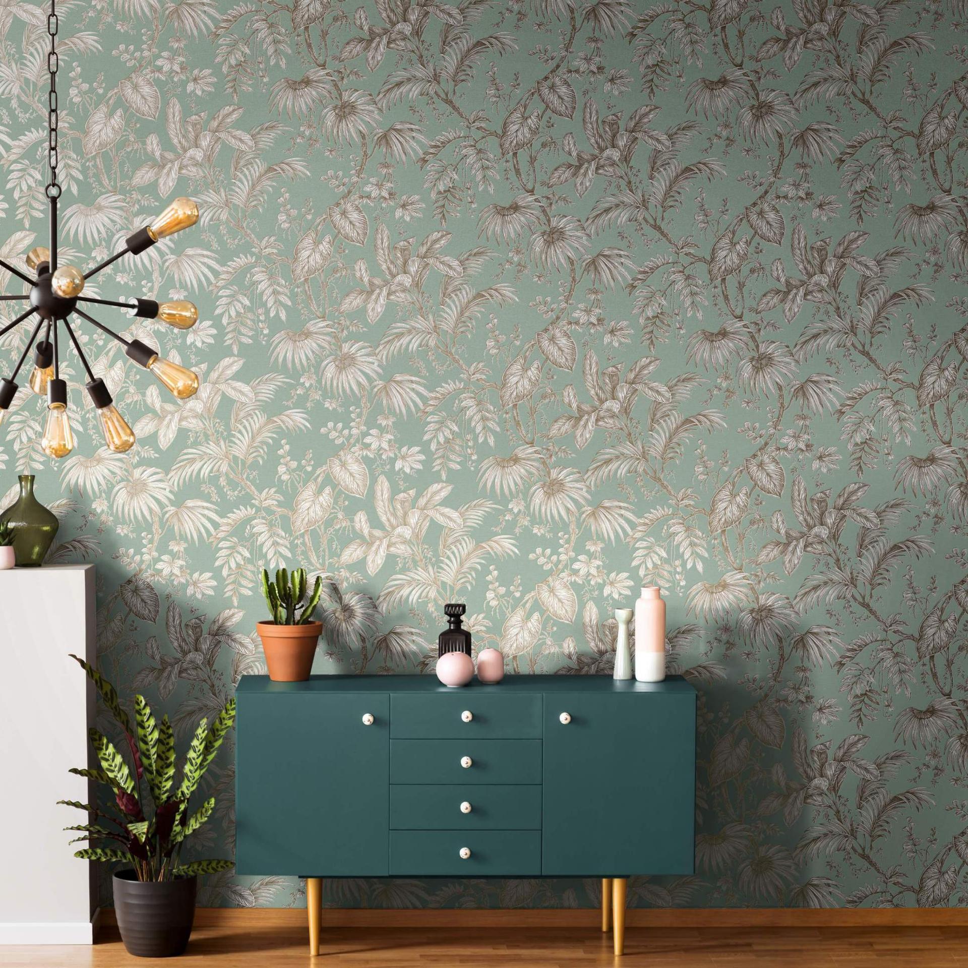 Blomstertapet non-woven Novamur Jackie grøn, guld
