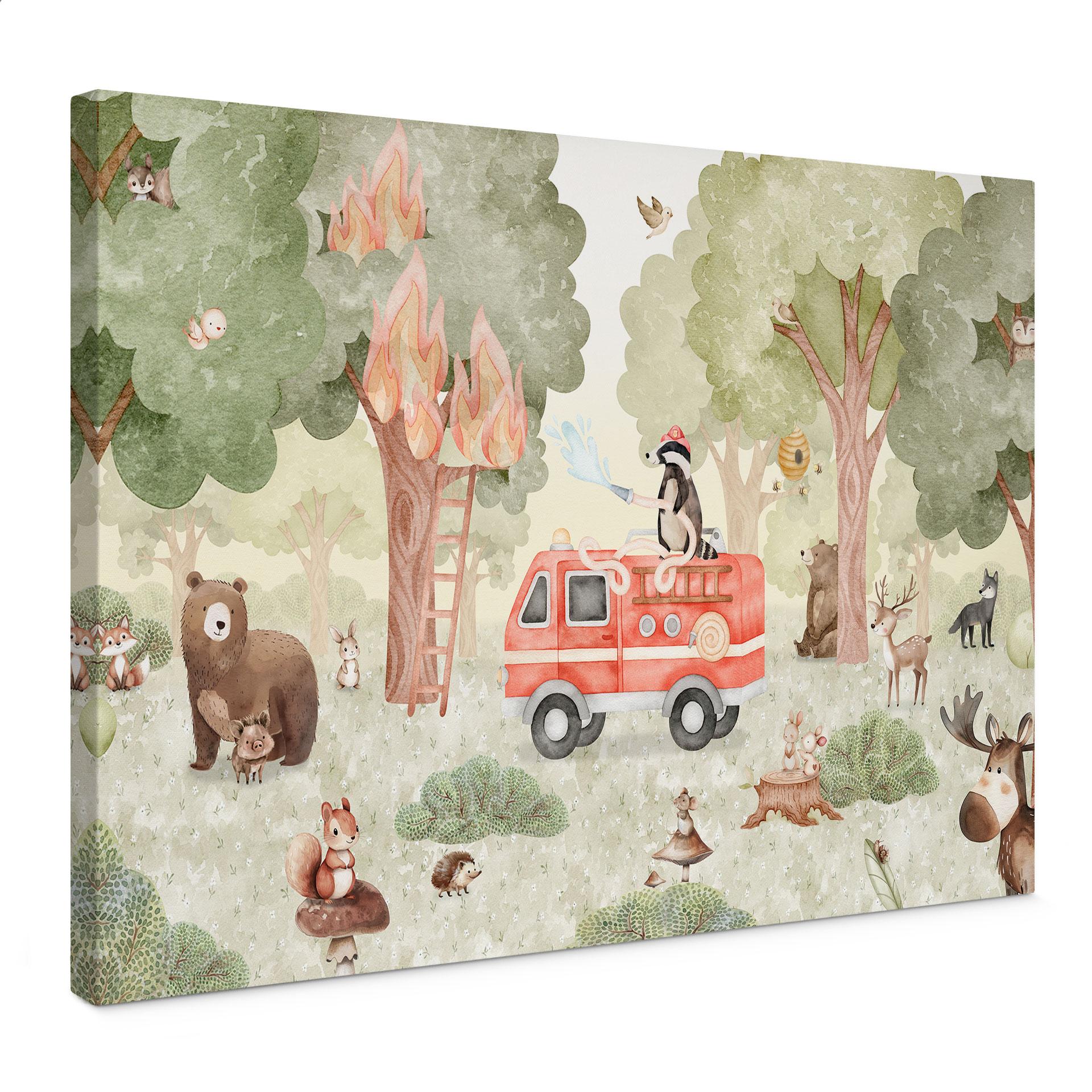 Canvas Schilderij Dieren Brandweer in het Bos - Oliver Robins