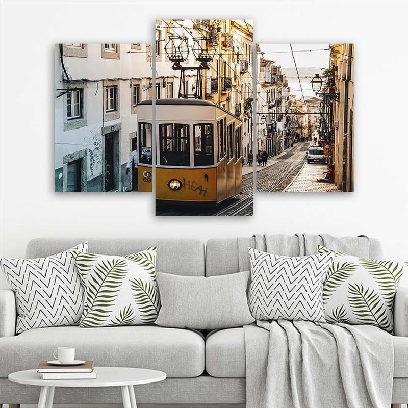 3-delige canvasprint, Tram Lissabon City Yellow