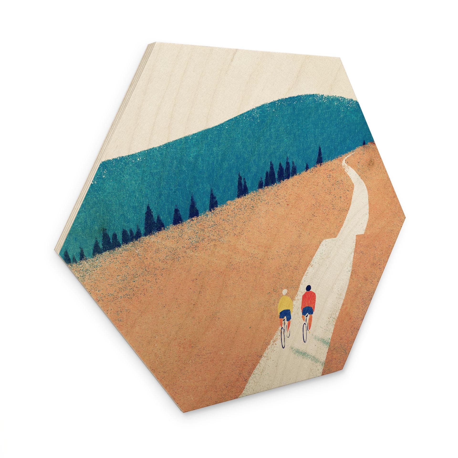 Hexagone Tableau sur bois Randonnée à vélo dans les montagnes - Rivers