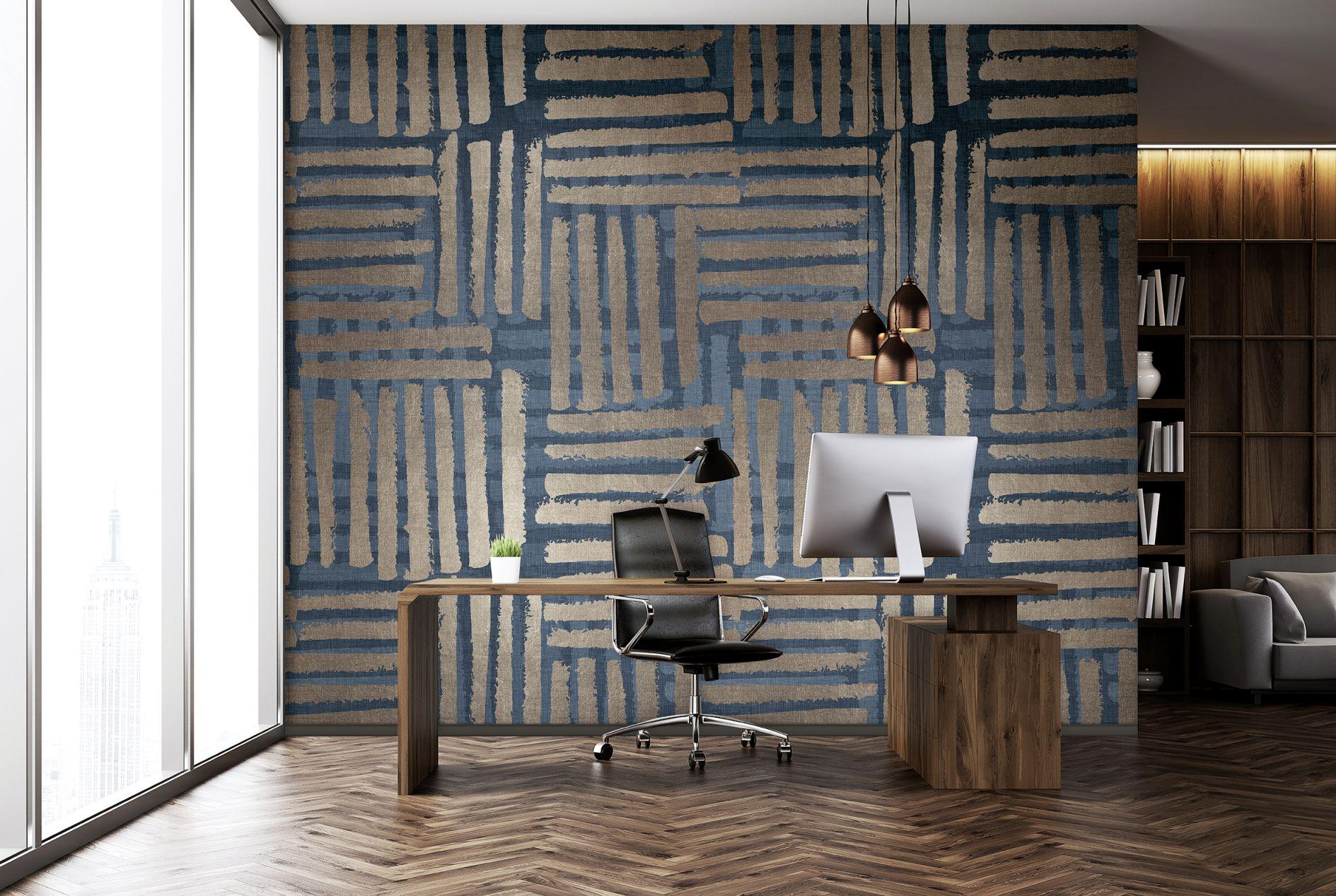Fotomurale Graphic stripe pattern in blue and beige with texture 2.7 x 1.59 m