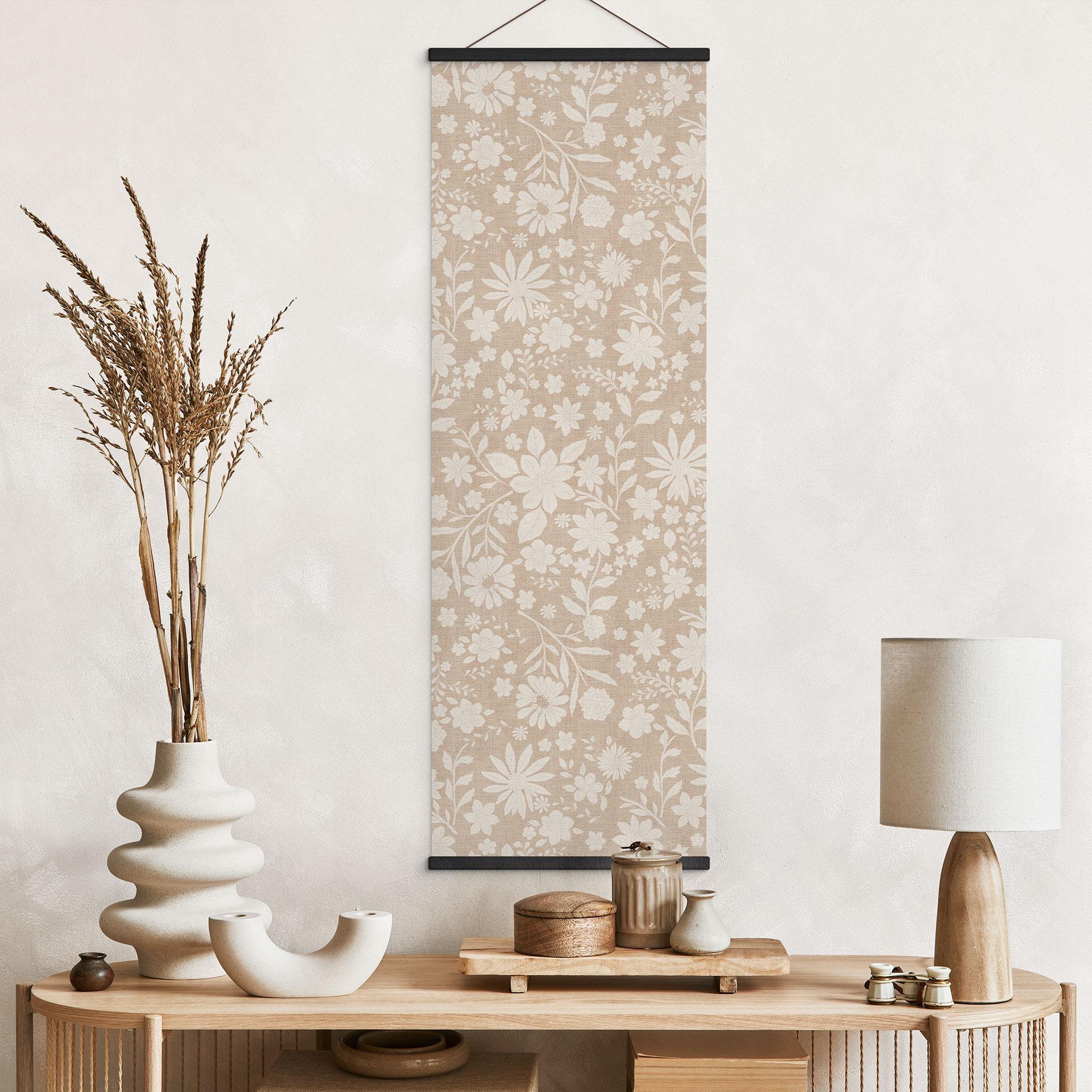 Obraz tkaniny Vintage kwiaty w stylu lnianym - Bloomery Decor - Panorama
