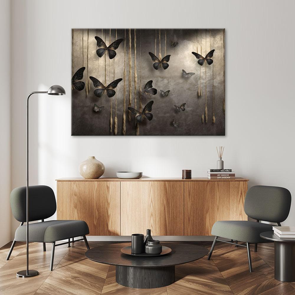 Canvasbillede, Sorte sommerfugle 3D