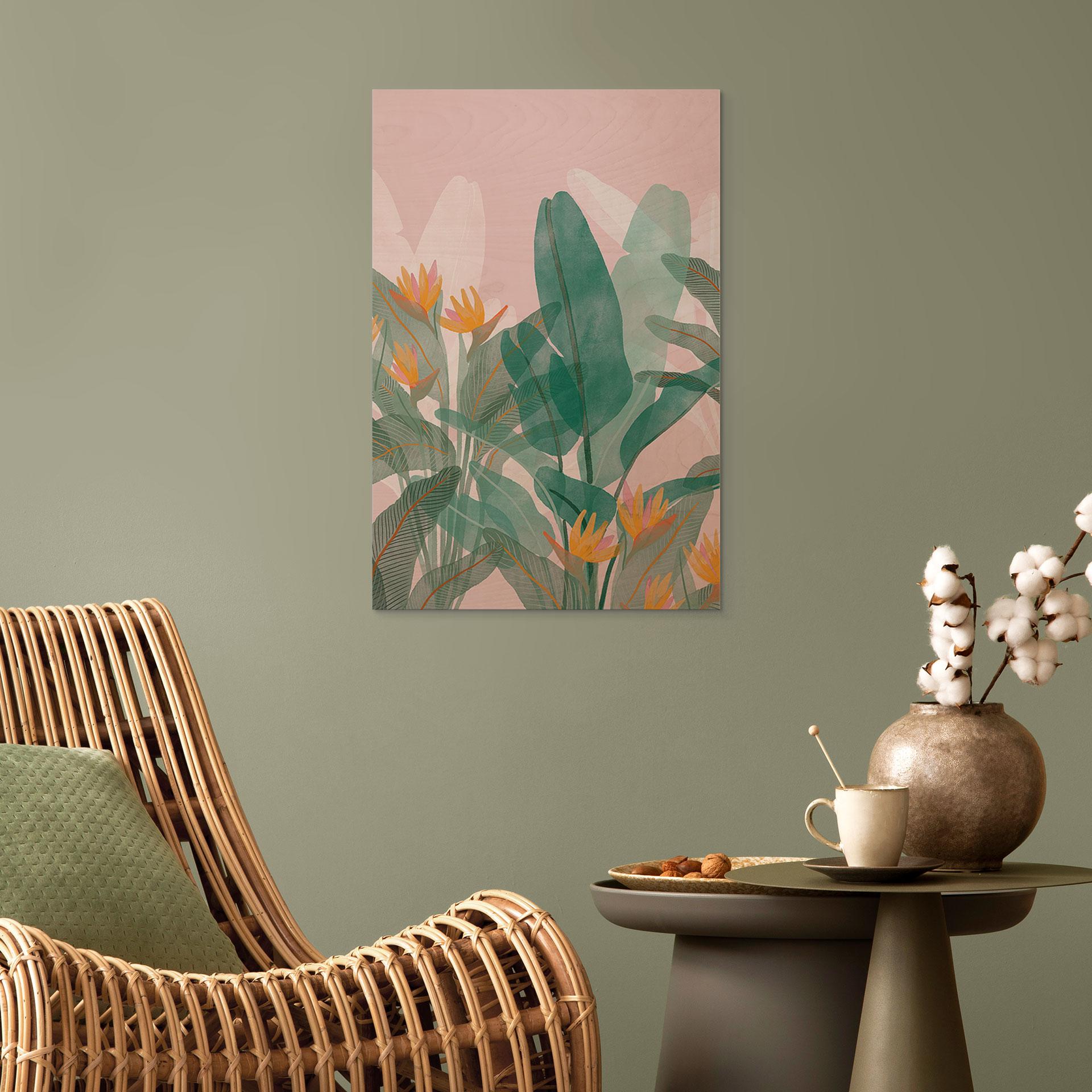 Billede af træ botanisk illustration i grøn og pink - Goed Blauw