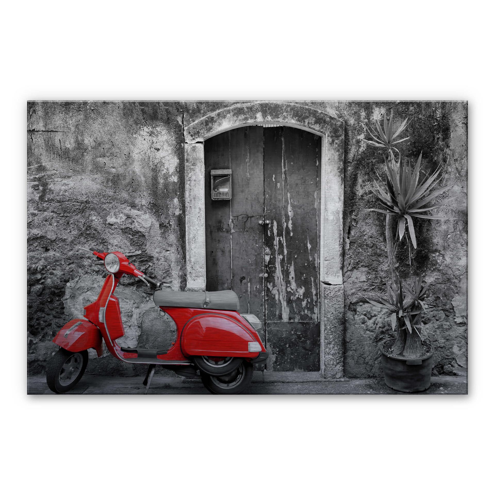 Rød Scooter – print på aluminium (Alu-Dibond)