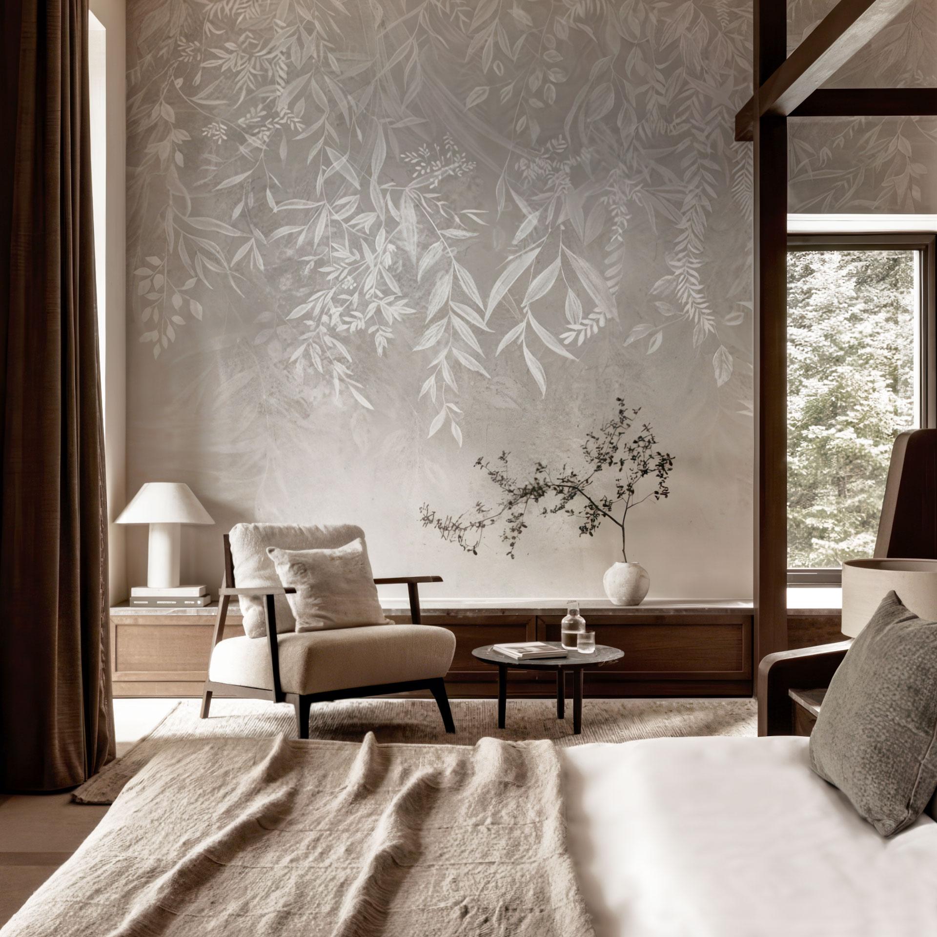 Fotobehang woonkamer natuurmotief - elegante wilgentakken in beige - Ms Tiff