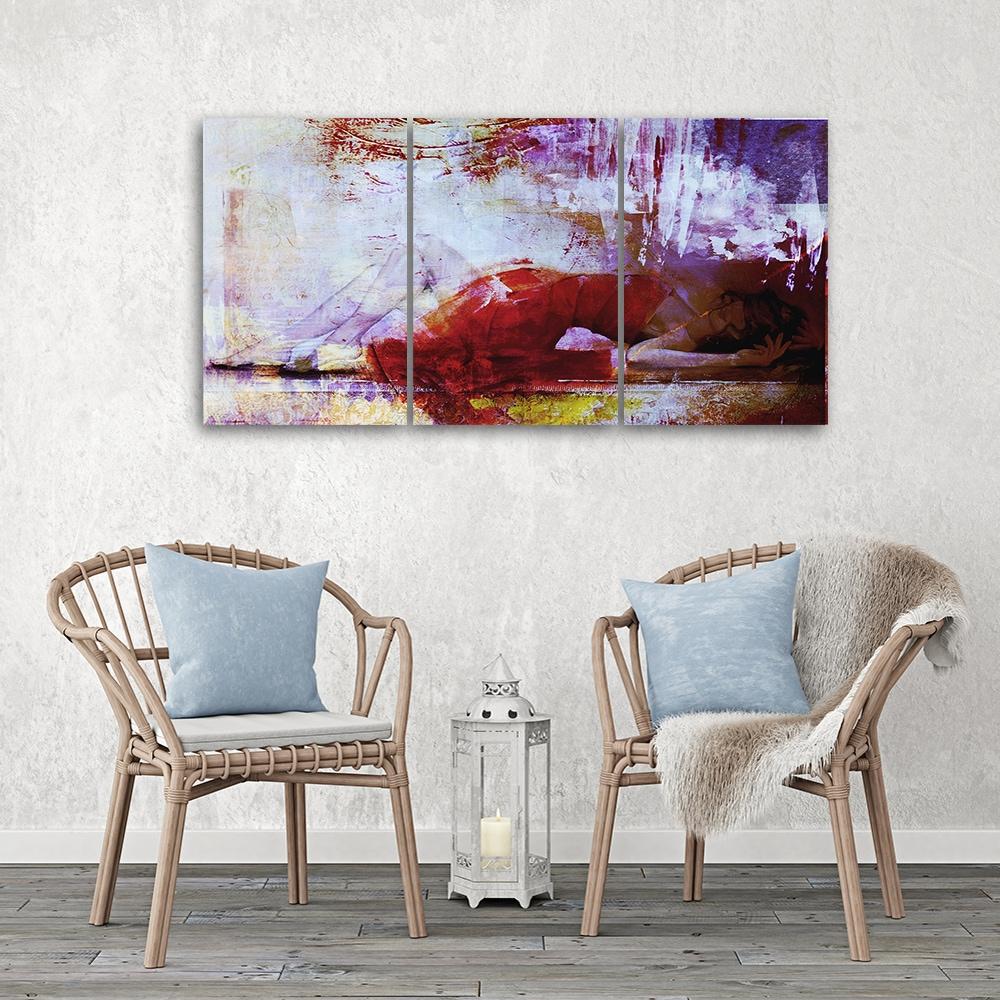 3 dele lærredstryk, feminin pastel