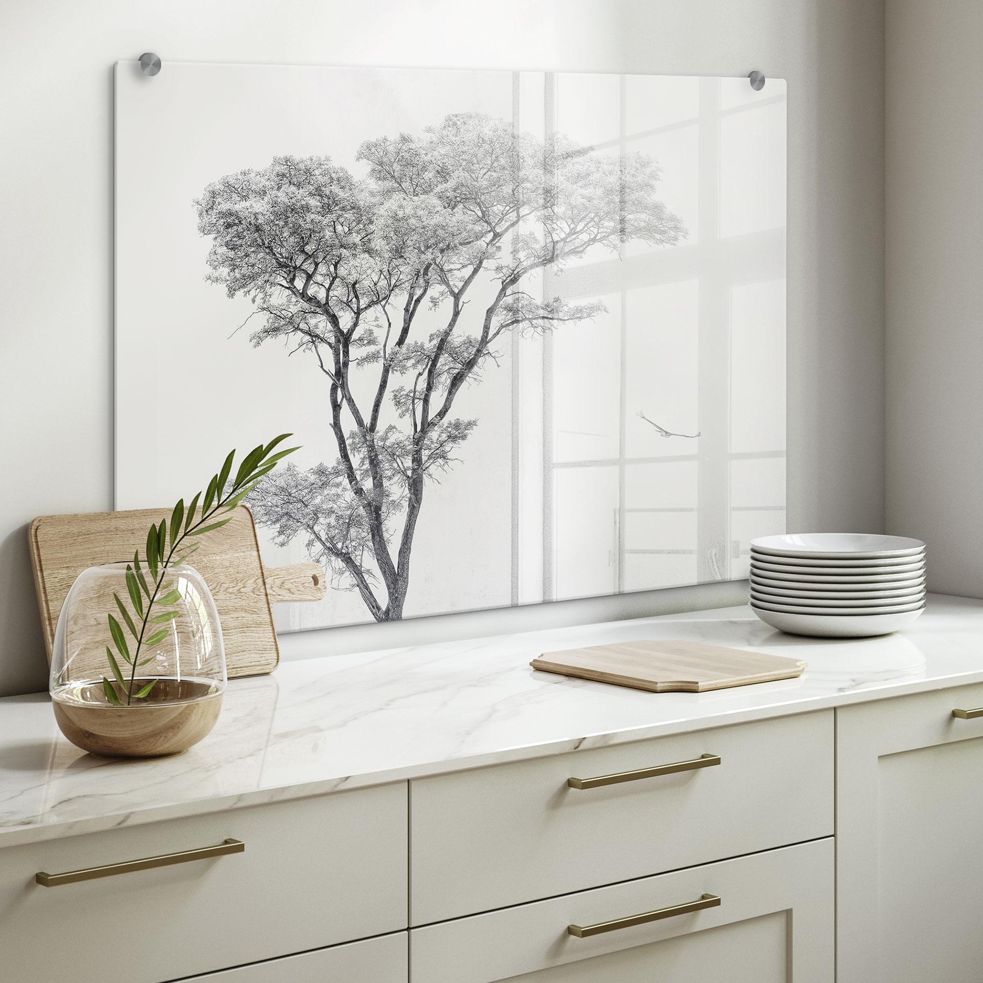 Spritzschutz Minimalistischer Baum in ruhiger Landschaft - Flour