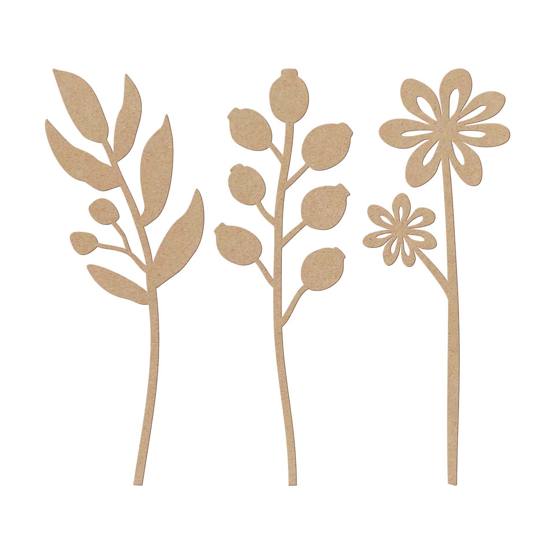 Decoración en madera MDF ramo de flores (3 piezas) - Naturaleza - Altura: 30 cm
