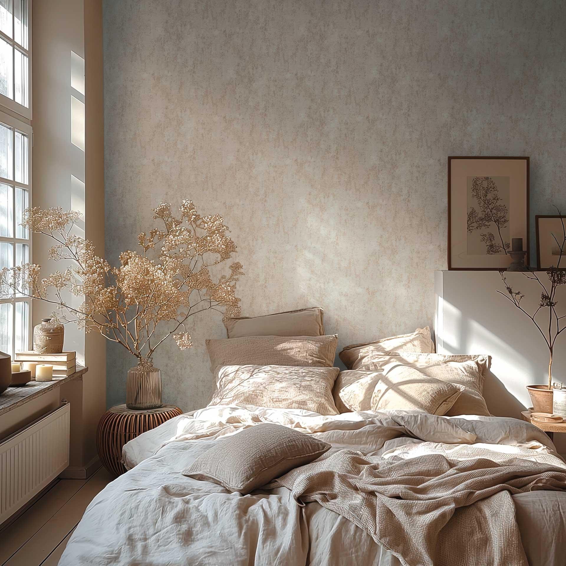 Ikke-vævet tapet i betonlook creme-beige - struktureret tapet med gipskarakter
