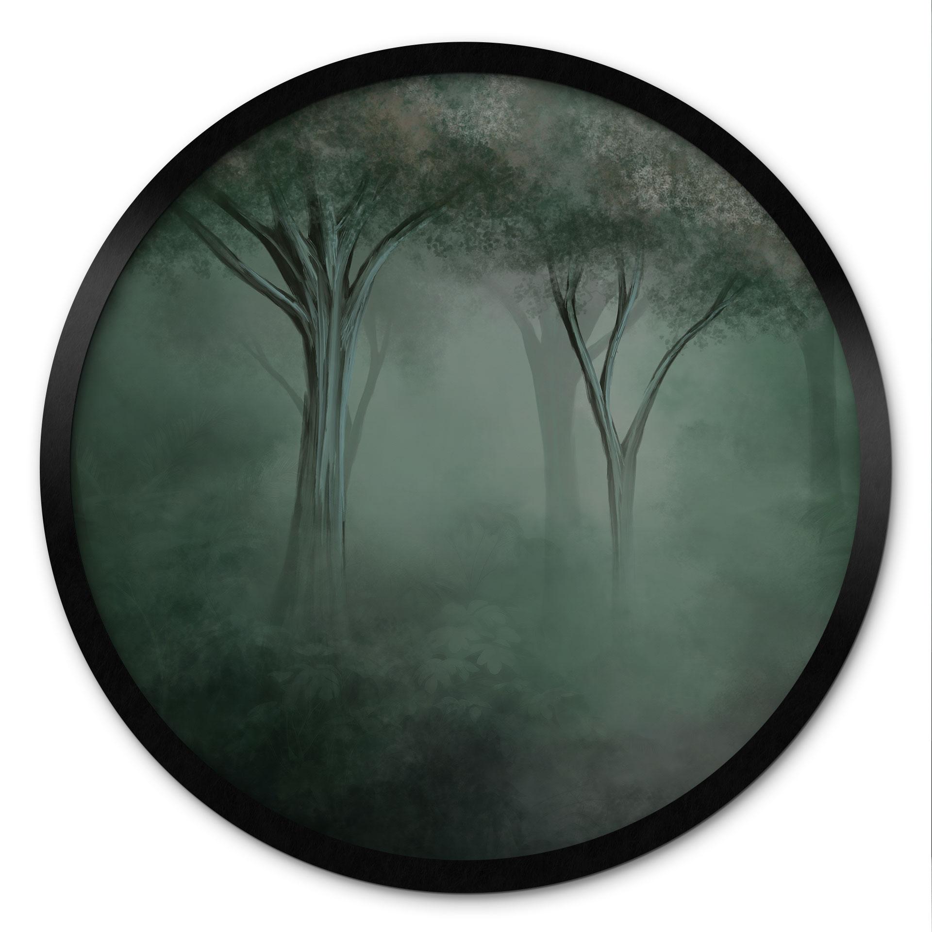 Poster Bosmagie in de ochtendnevel Groen - Ms Tiff - Rond