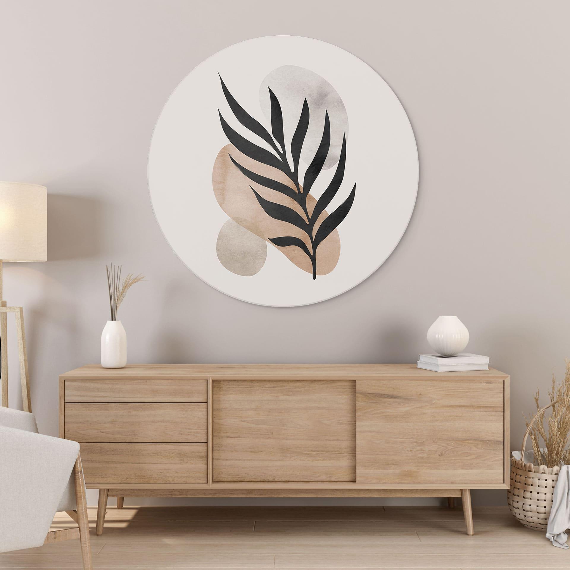 Fototapet Botanisk silhuet med kunstnerisk geometri - Costa - rund – print på aluminium (Alu-Dibond)