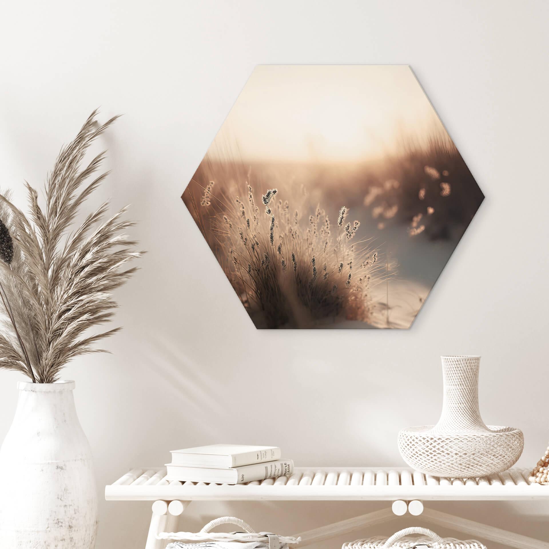 Hexagon Dibond Treechild - solnedgang over klitterne