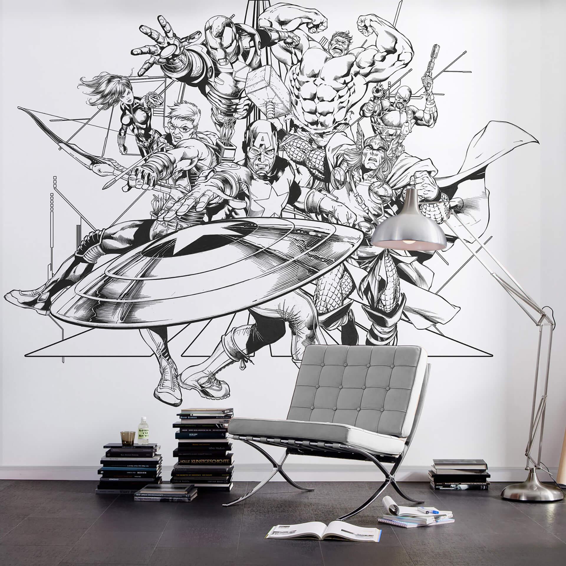 Non-woven tapet - Avengers Black and White - 300 x 280 cm