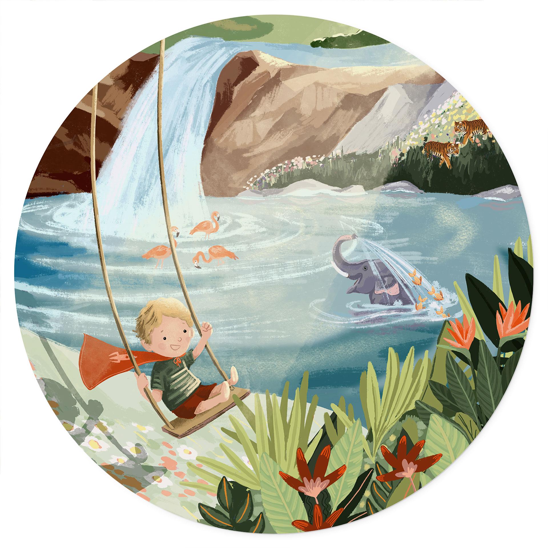 Adesivo murale "Dondoli nell'oasi della natura" - Goed Blauw - Rotondo
