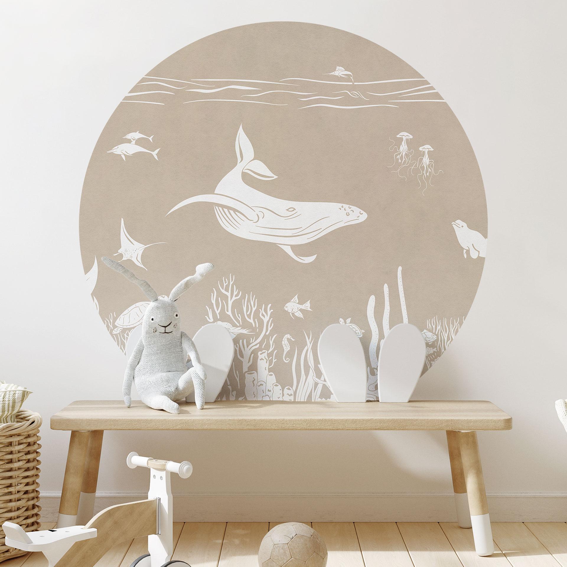 Fascinerende havdyr i havet Wallsticker - Brun - Kikki Belle - Rund