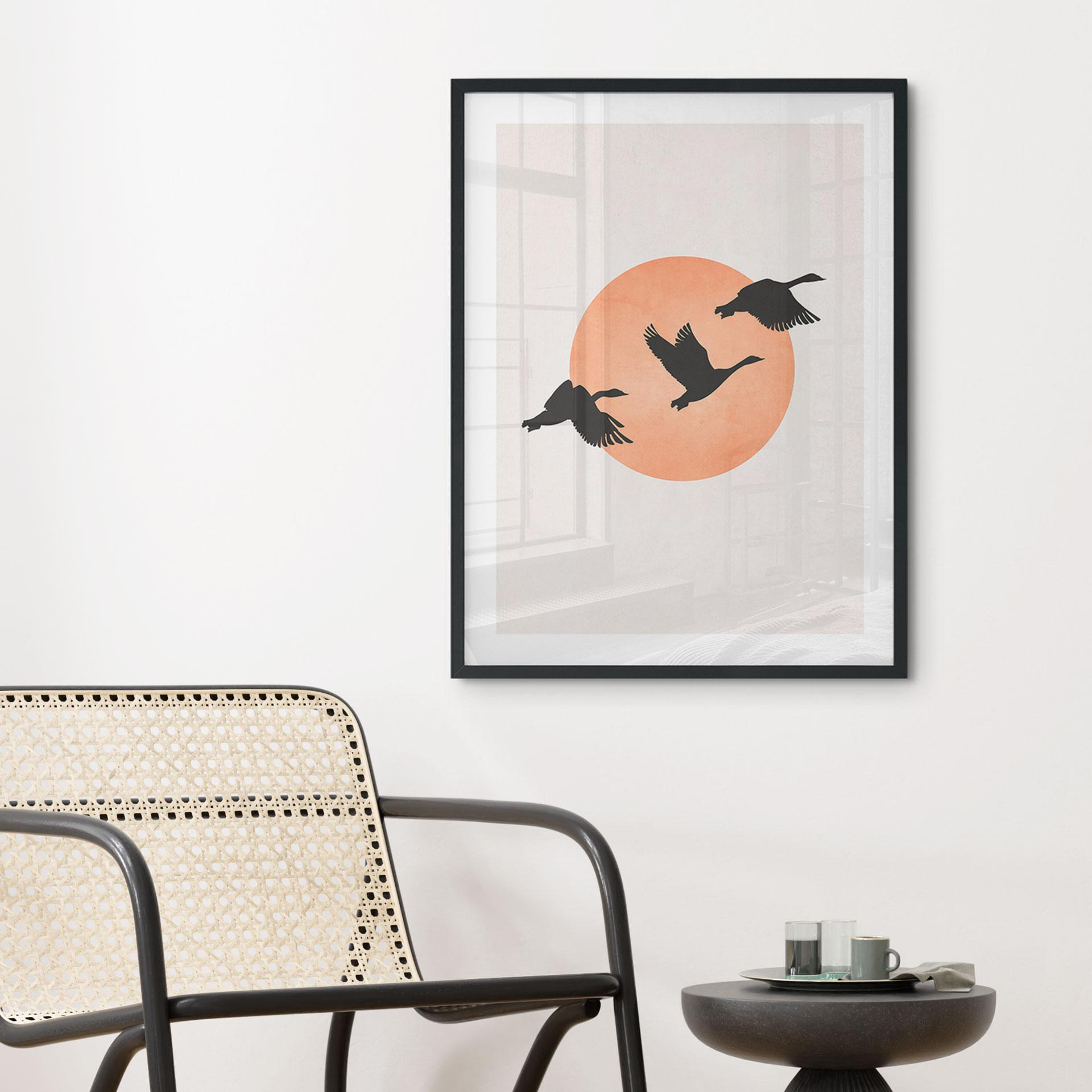 Poster Vogels voor de perzikkleurige zon - Kubistika