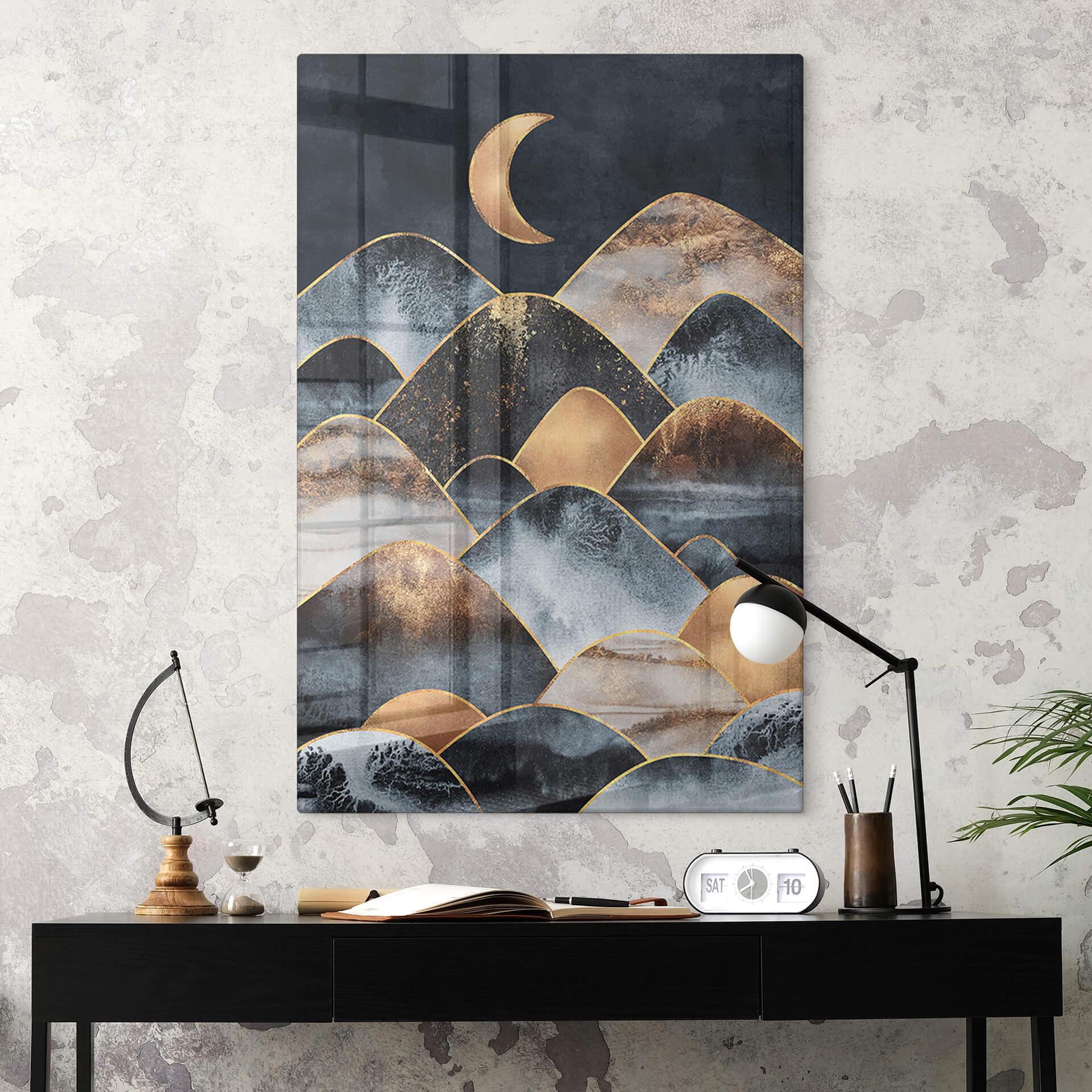 Glasschilderij Fredriksson - Moonlit Mountains