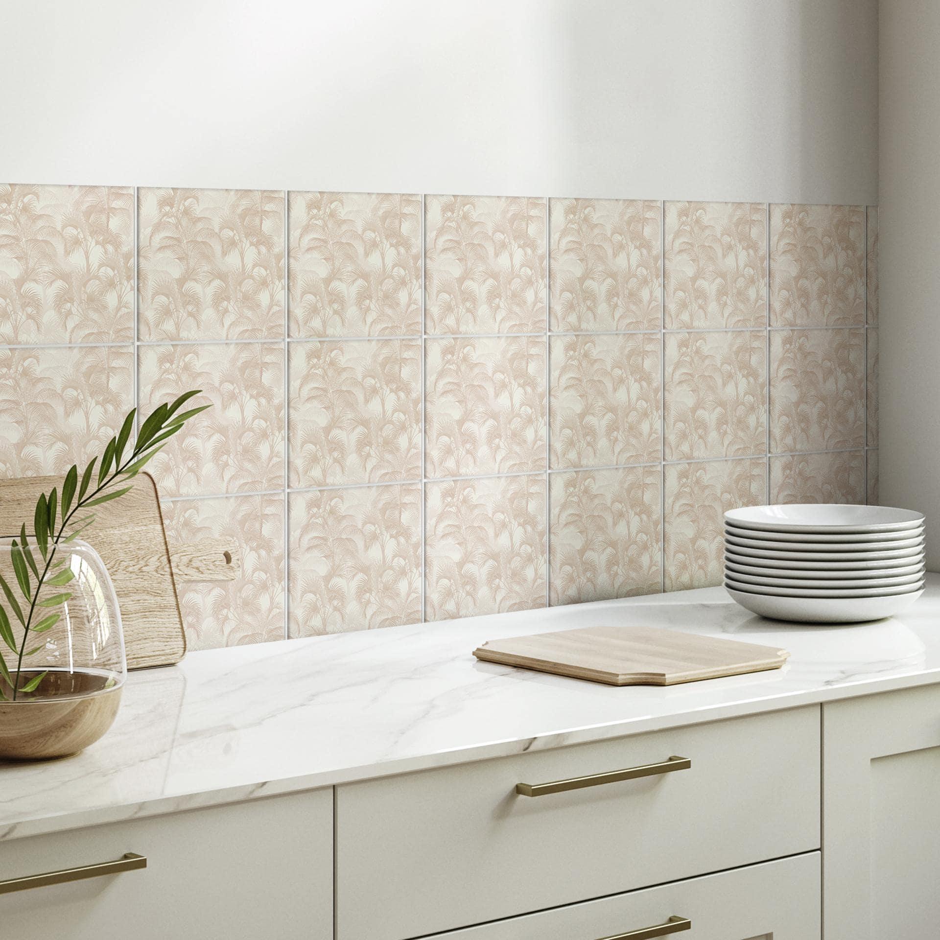 Azulejos Adhesivos Palmeras en la jungla Beige - Bloomery Decor - Lote de 12
