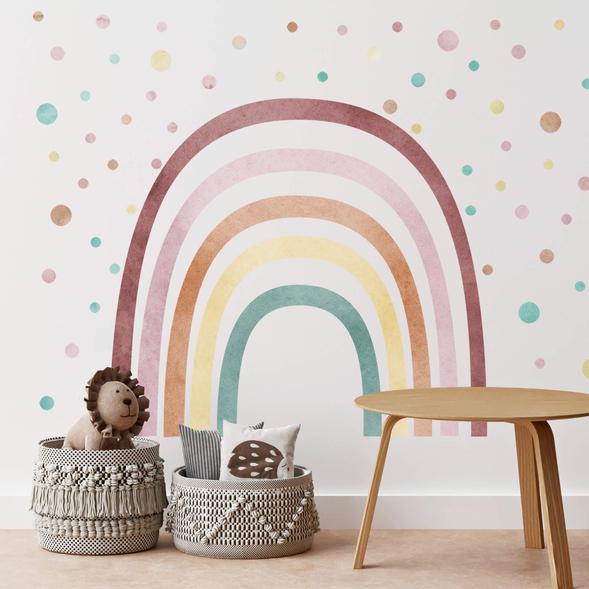 Kinderzimmer-Wandtattoo Regenbogen mit bunten Punkten - Set (79-teilig)